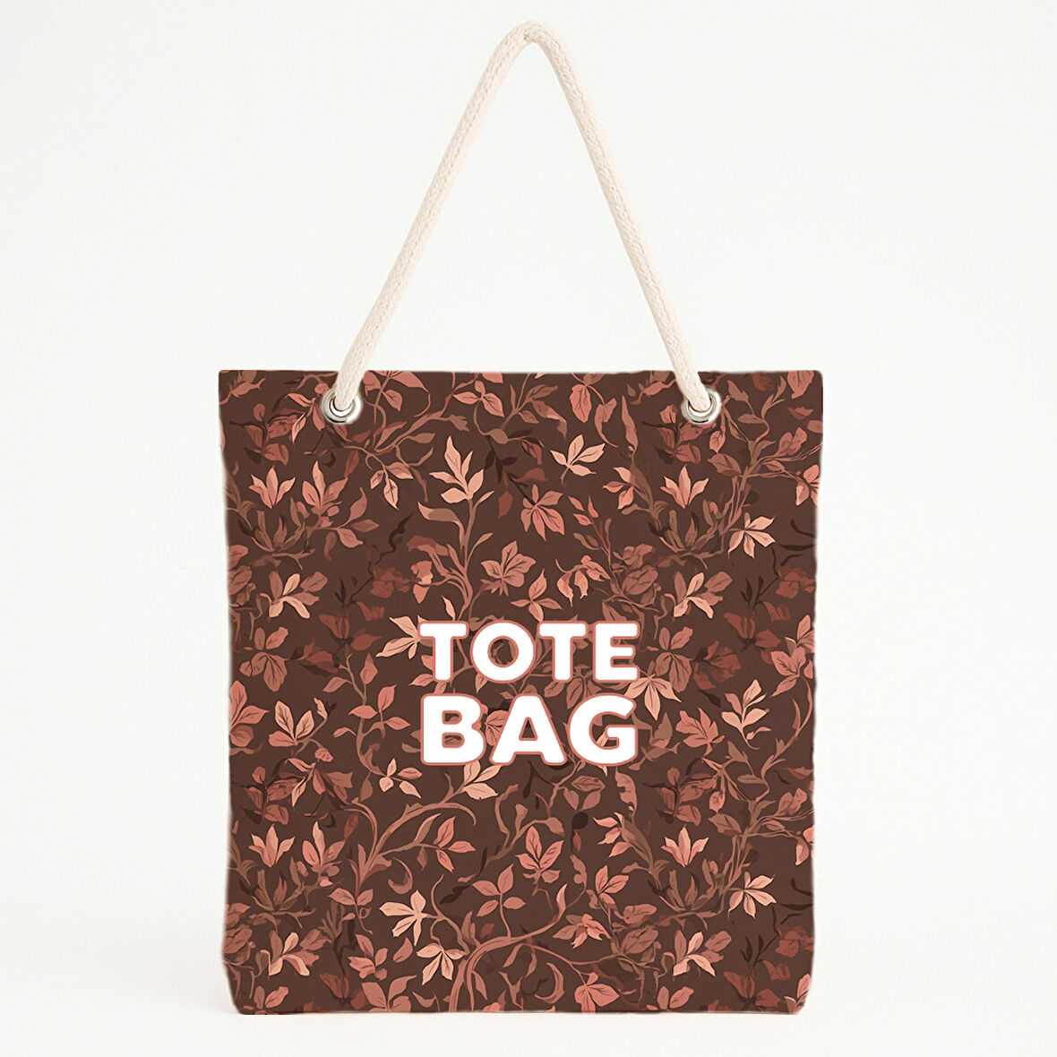 Kahverengi Pembe Yapraklı Retro Plaj Çantası