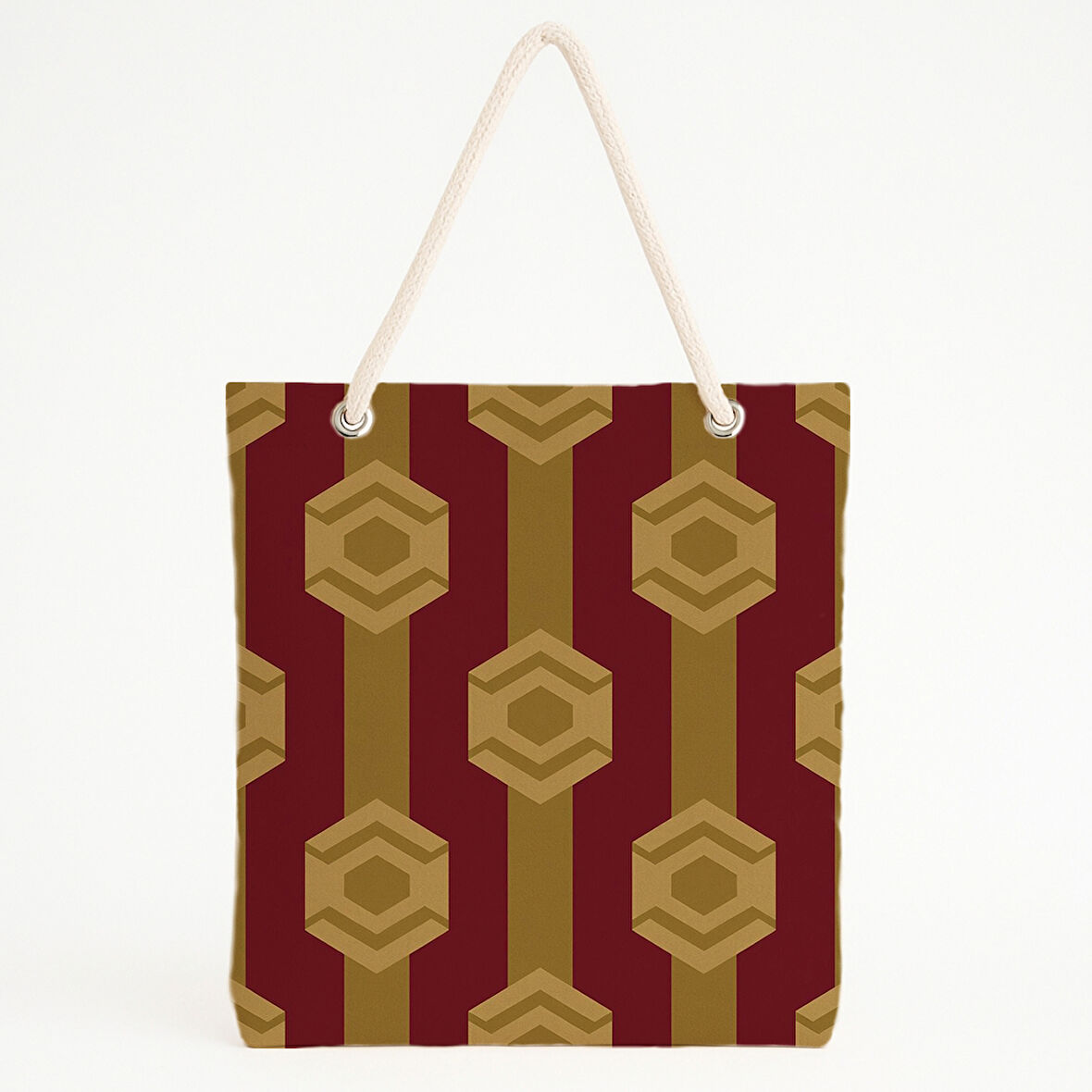 Altıgen Desenli Kırmızı Retro Plaj Çantası