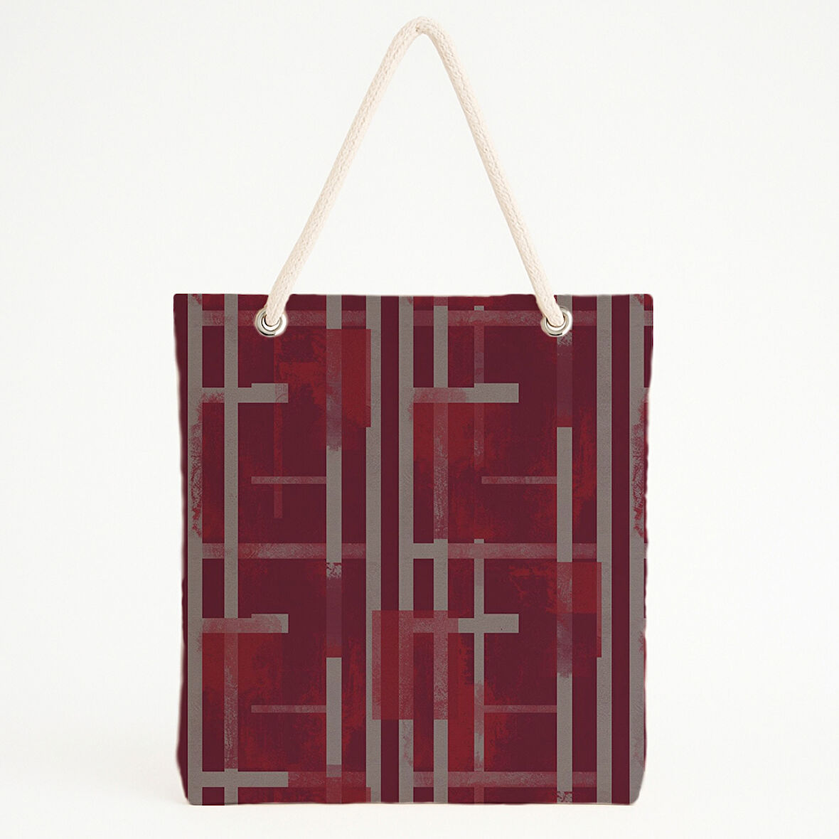 Kırmızı Grid Desenli Modern Plaj Çantası