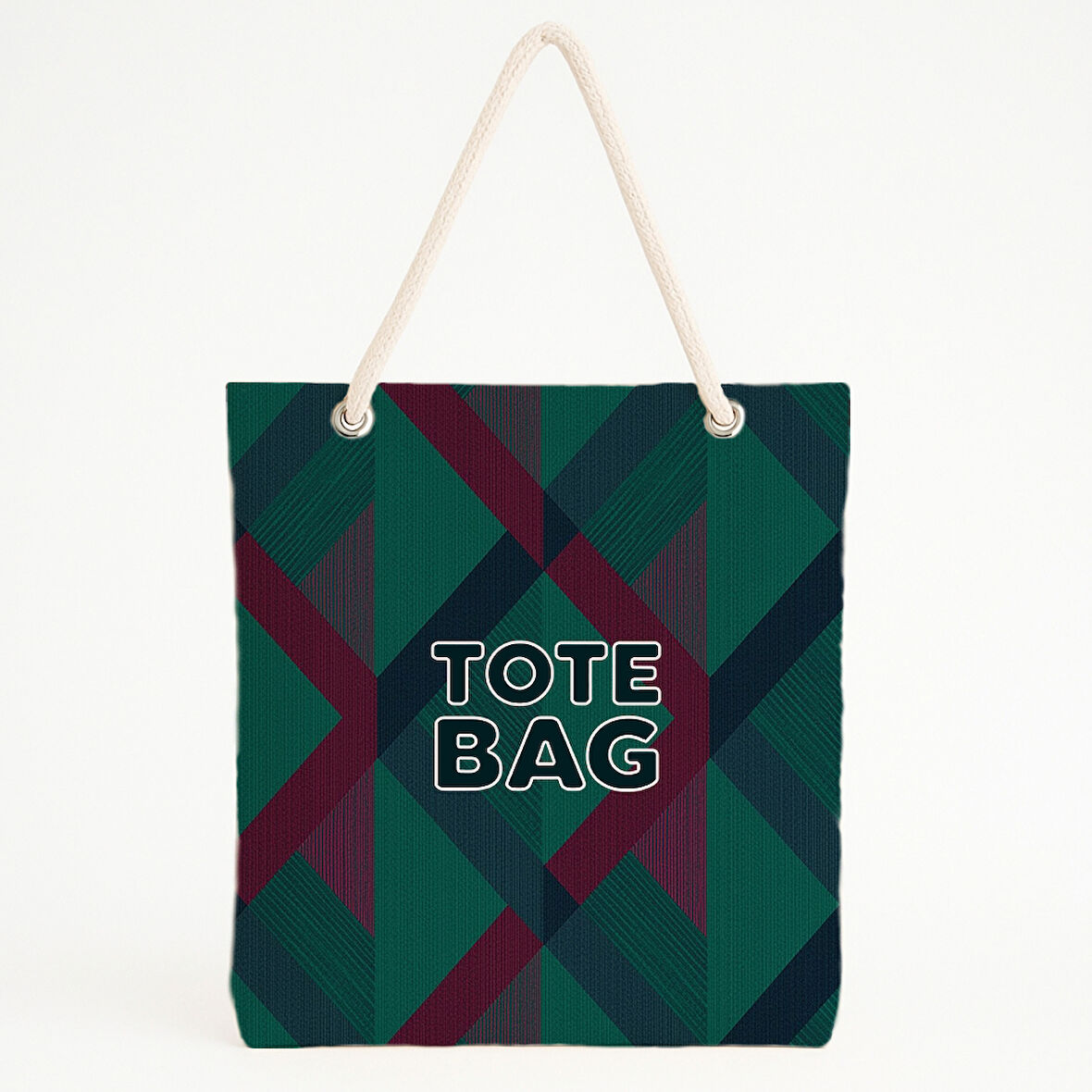 Çapraz Çizgili Yeşil Bordo Plaj Çantası