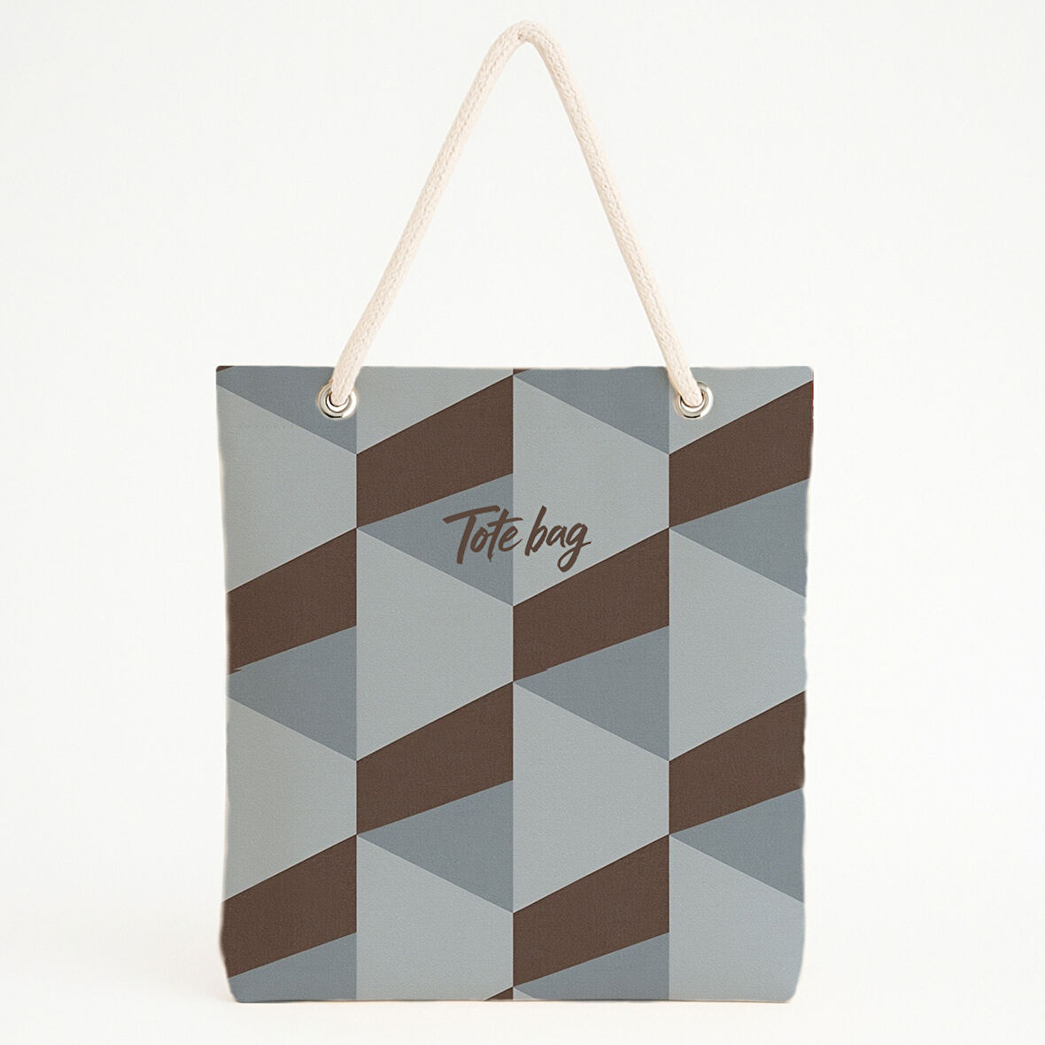 Üçgen Desenli Gri Kahverengi Plaj Çantası