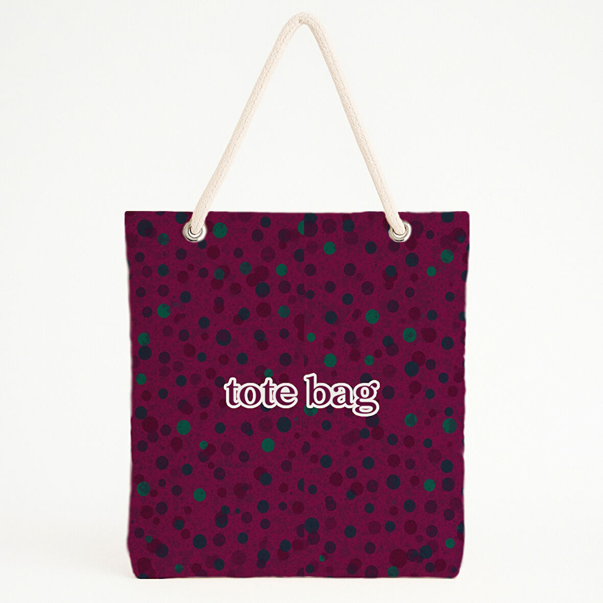 Yeşil Puantiyeli Bordo Retro Plaj Çantası