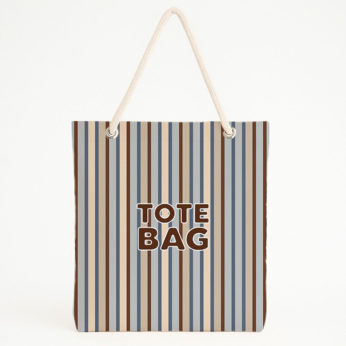 Doğal Tonlu Çizgili Tipografik Plaj Çantası