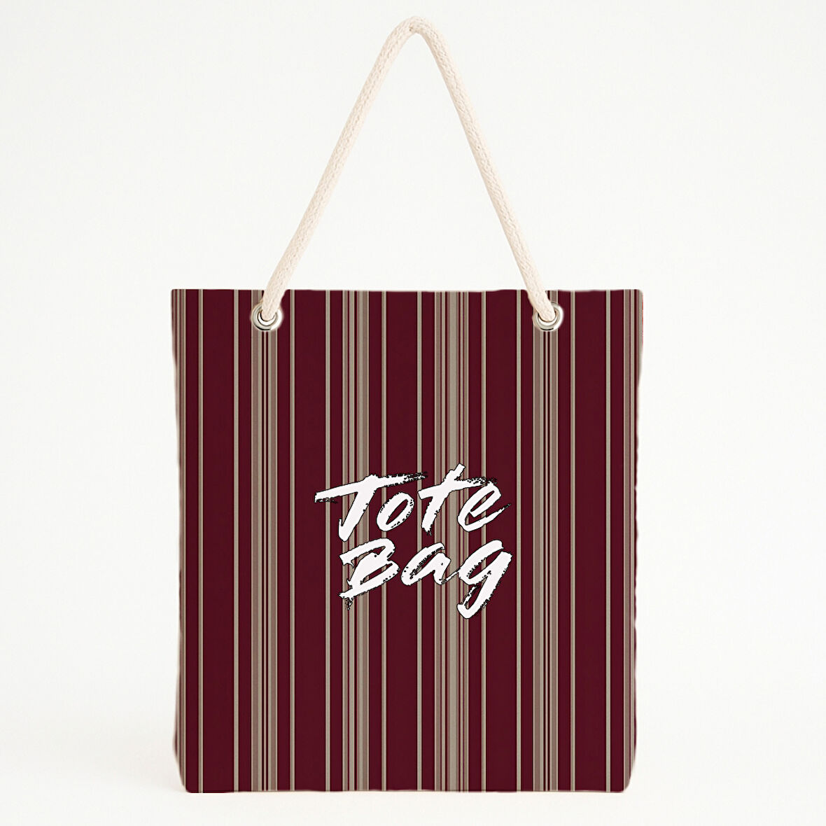 Bordo Bej Çizgili Fırça Yazılı Plaj Çantası