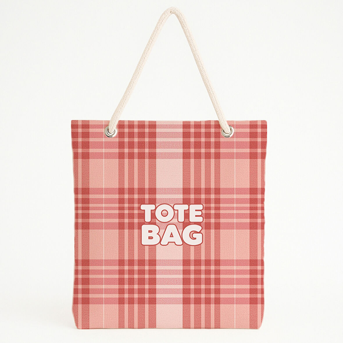 Kırmızı Pembe Ekose Tipografik Plaj Çantası