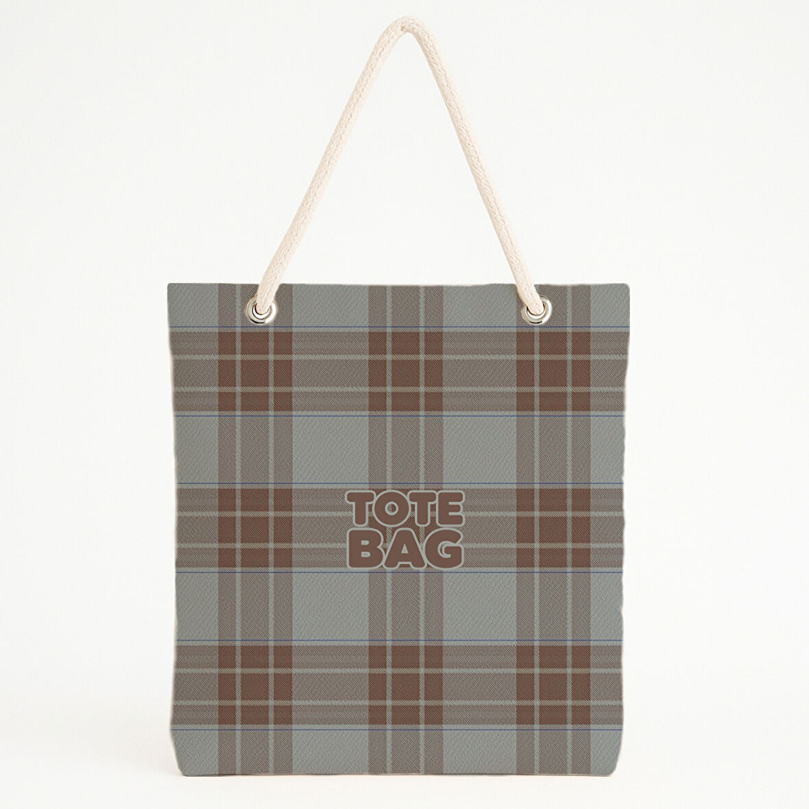 Kahve Gri Tartan Tipografik Plaj Çantası