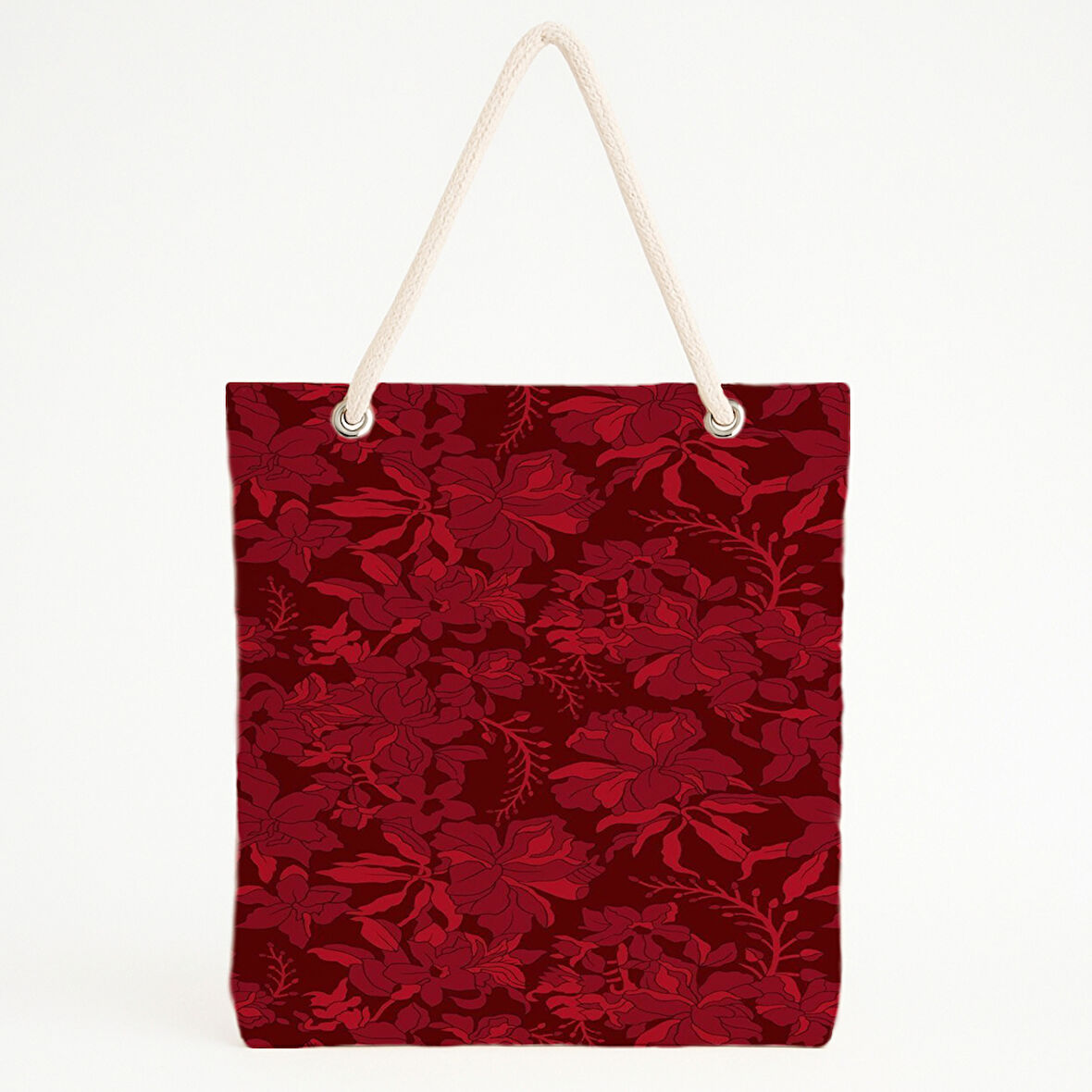 Kırmızı Monokrom Floral Plaj Çantası