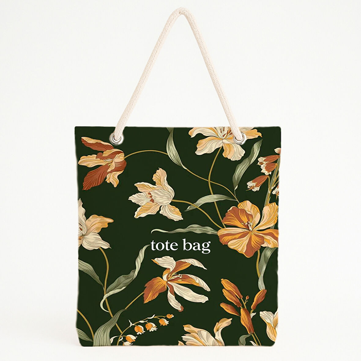 Yeşil Floral Minimal Yazılı Plaj Çantası