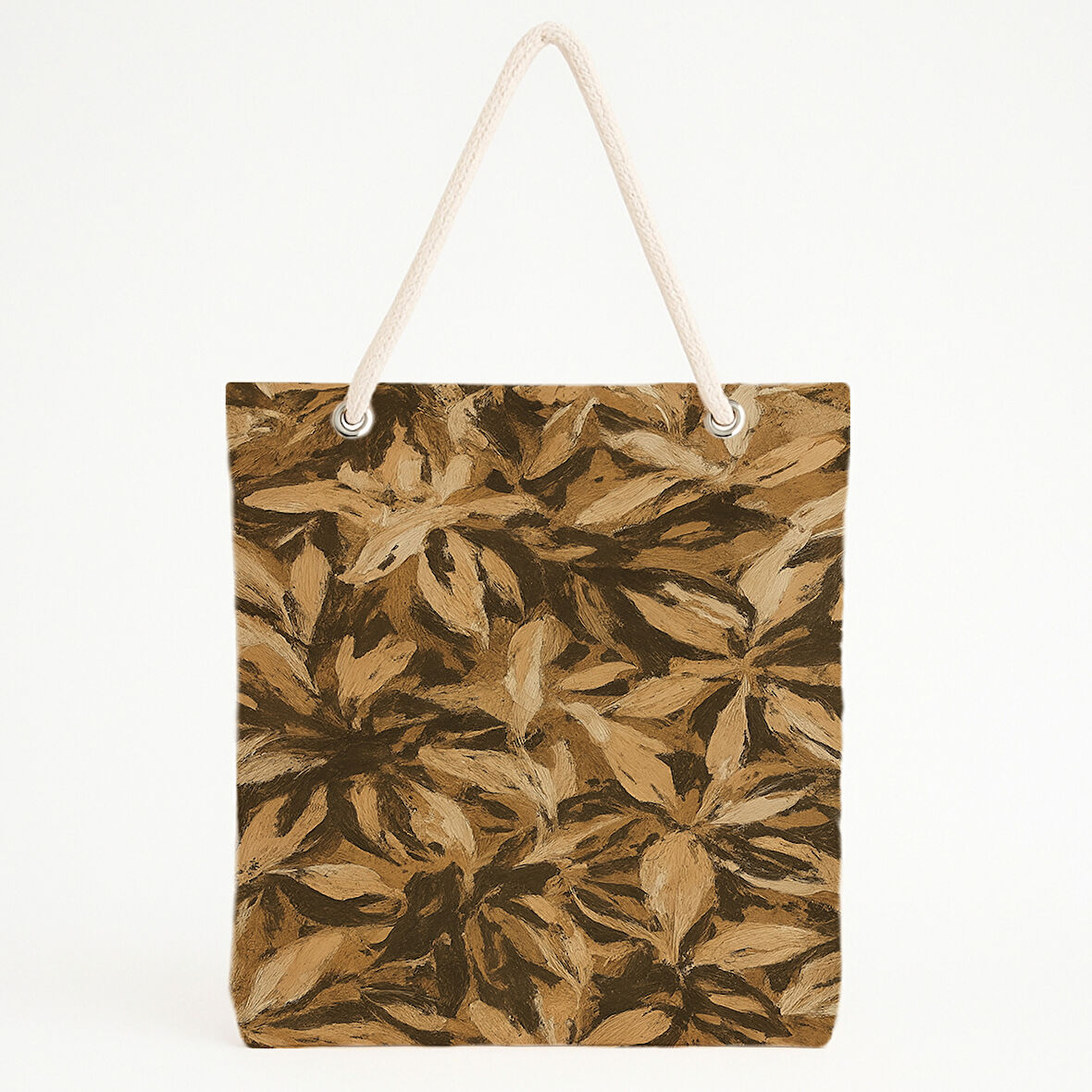 Bej Kahve Yaprak Desenli Plaj Çantası
