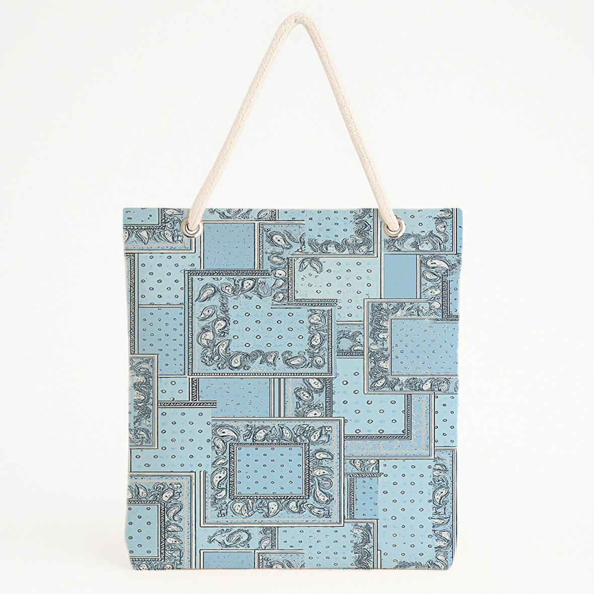 Mavi Patchwork Paisley Plaj Çantası