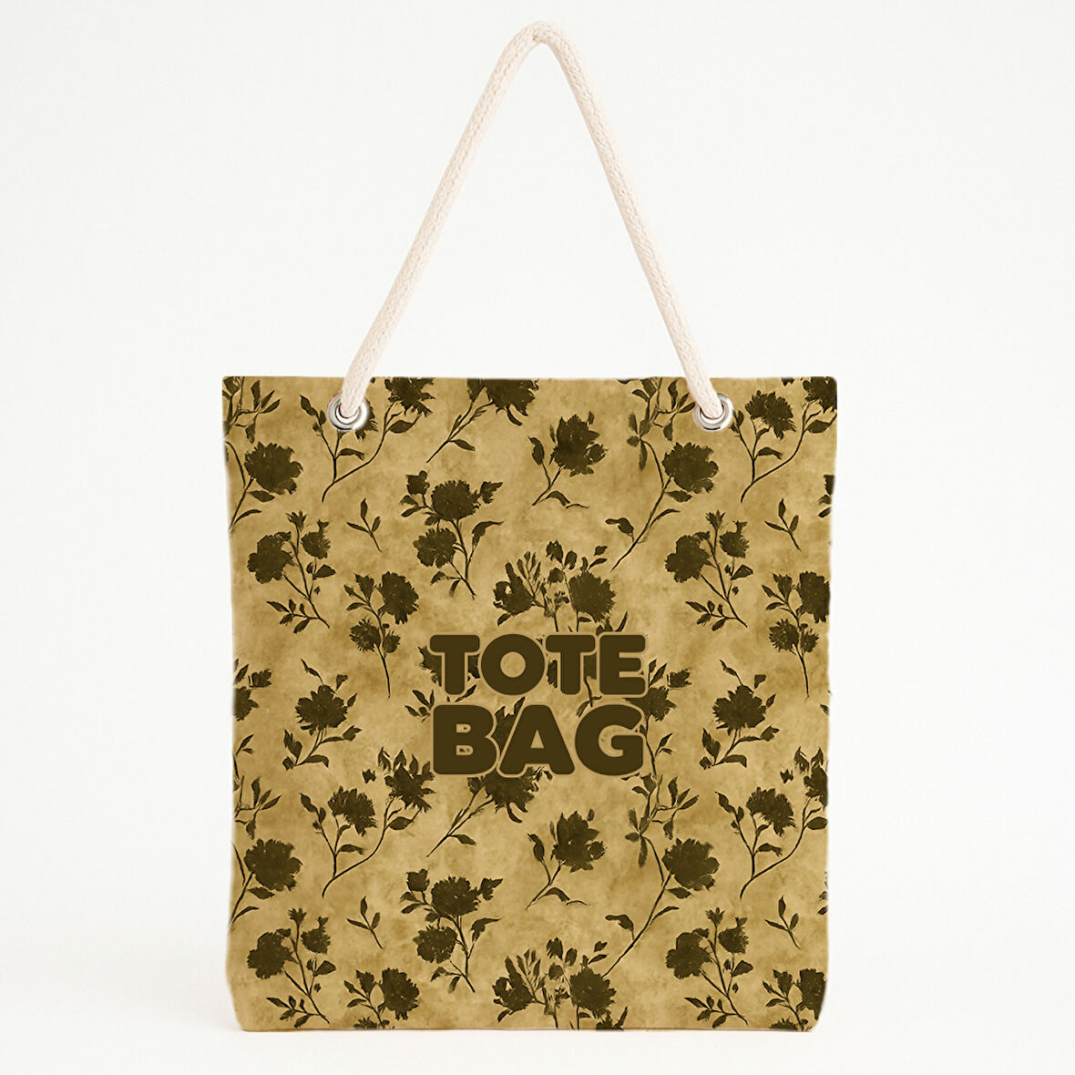 Bej Kahve Floral Yazılı Plaj Çantası