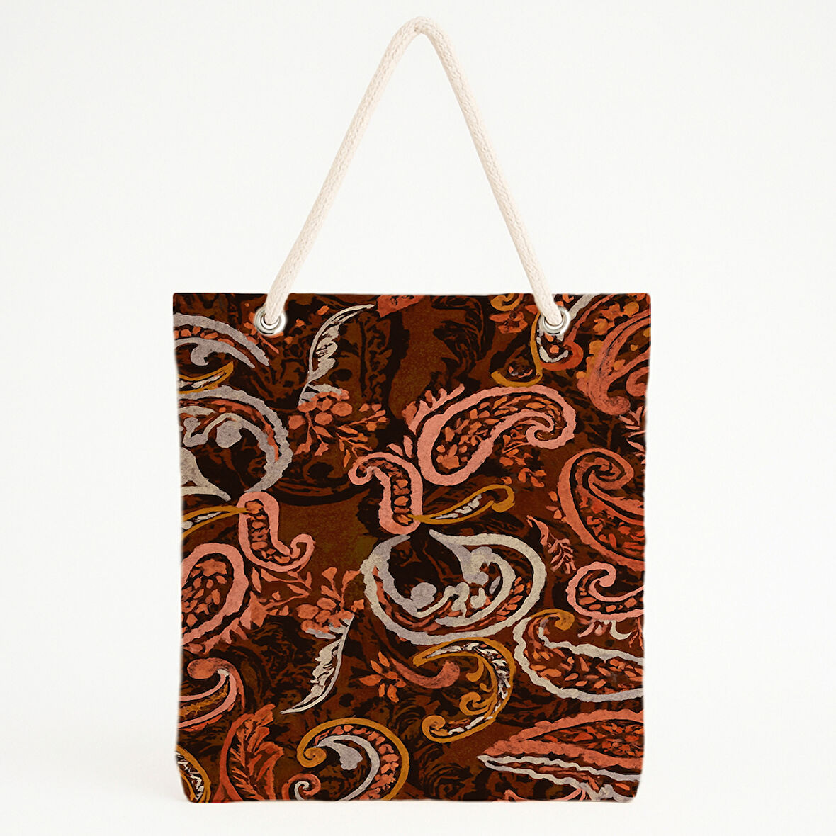 Kahve Kırmızı Paisley Plaj Çantası