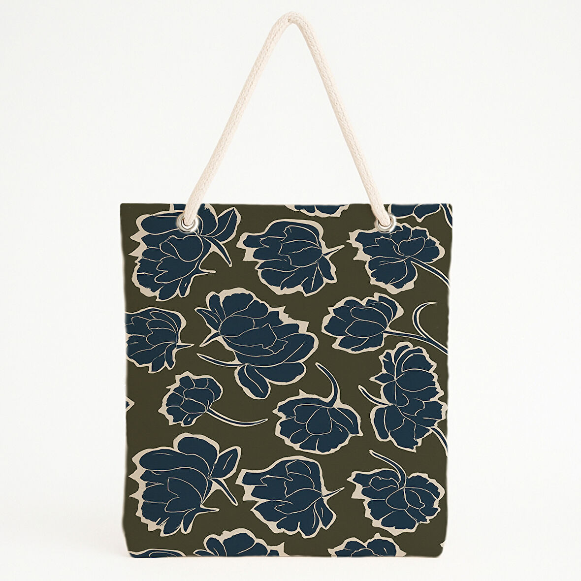 Zeytin Mavi Floral Plaj Çantası