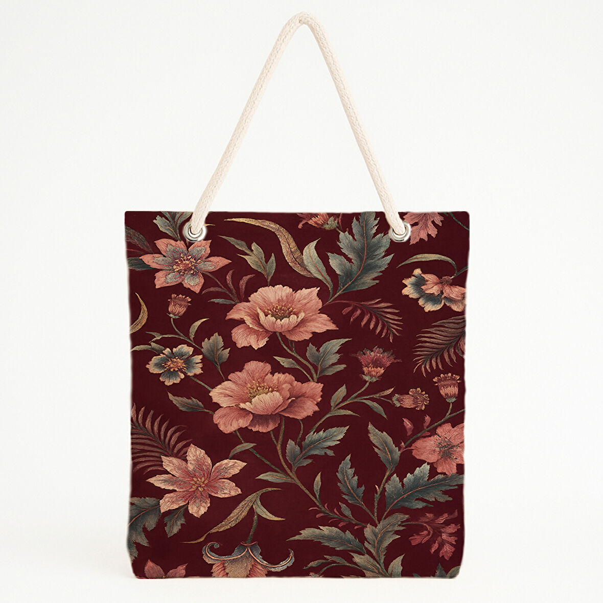 Bordo Floral Zarif Plaj Çantası