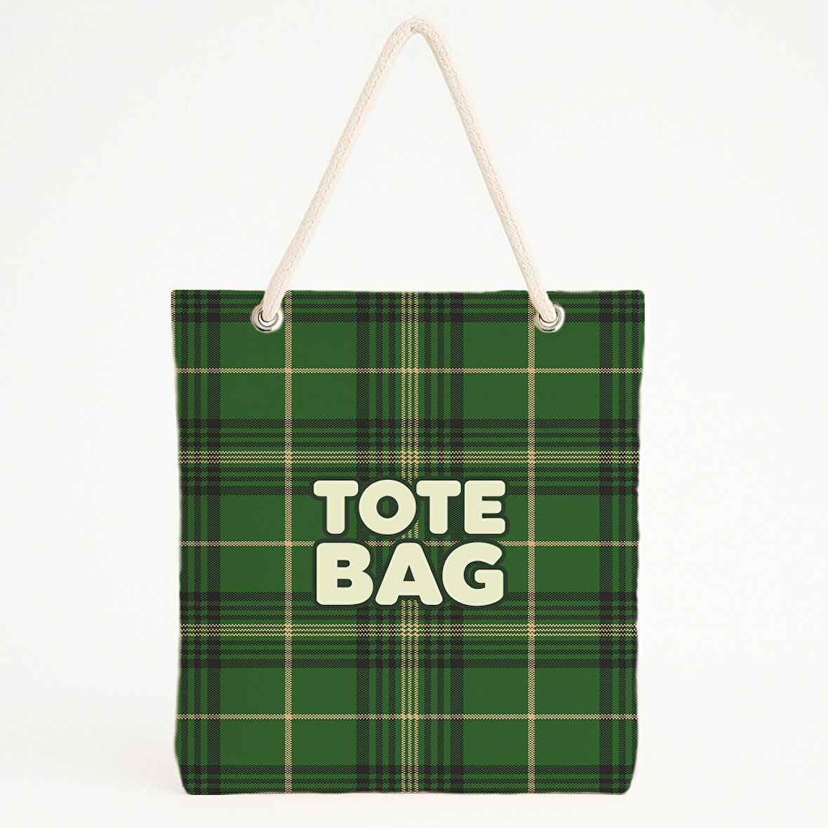 Yeşil Tartan Tipografik Plaj Çantası