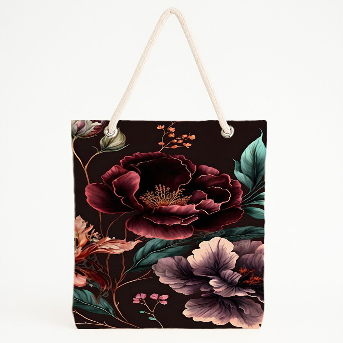 Bordo Mor Floral Romantik Plaj Çantası