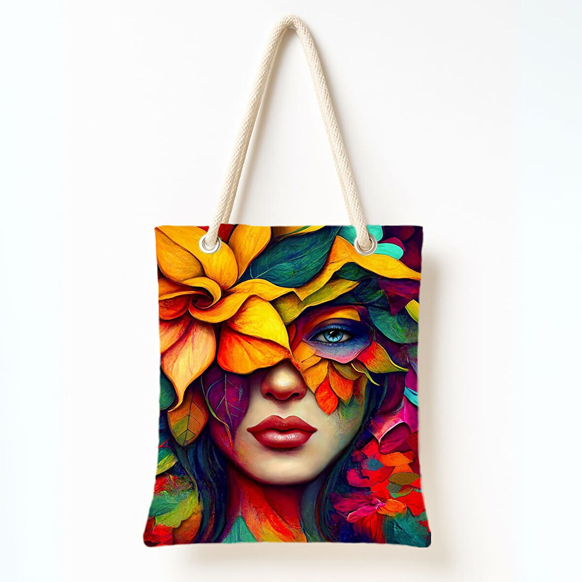 Renkli Yaprak Portreli Omuz Çantası