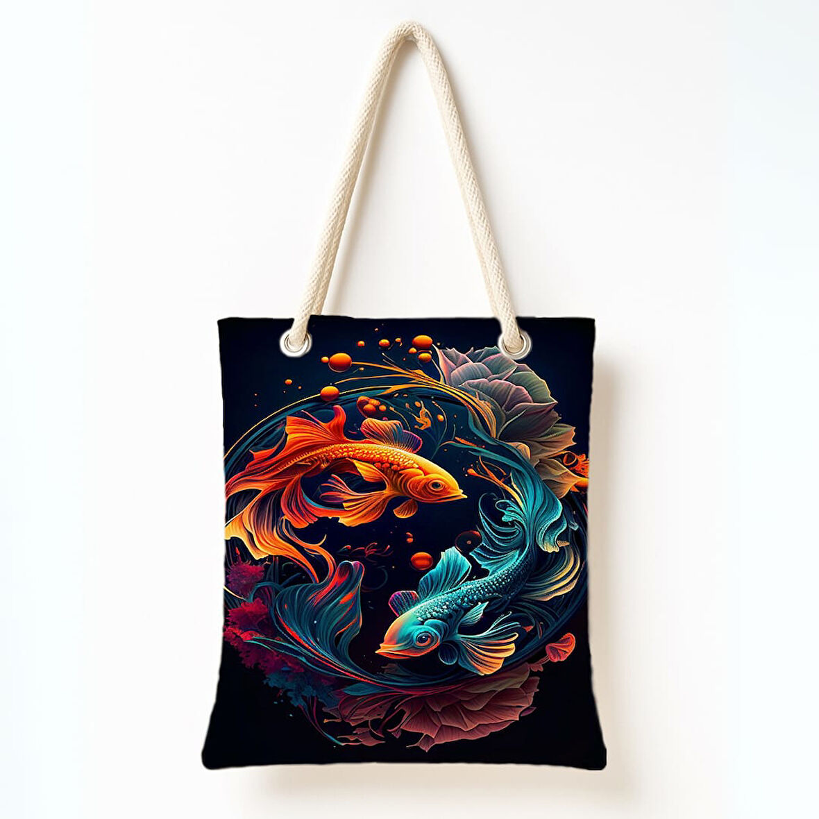 Yin Yang Koi Balıklı Omuz Çantası