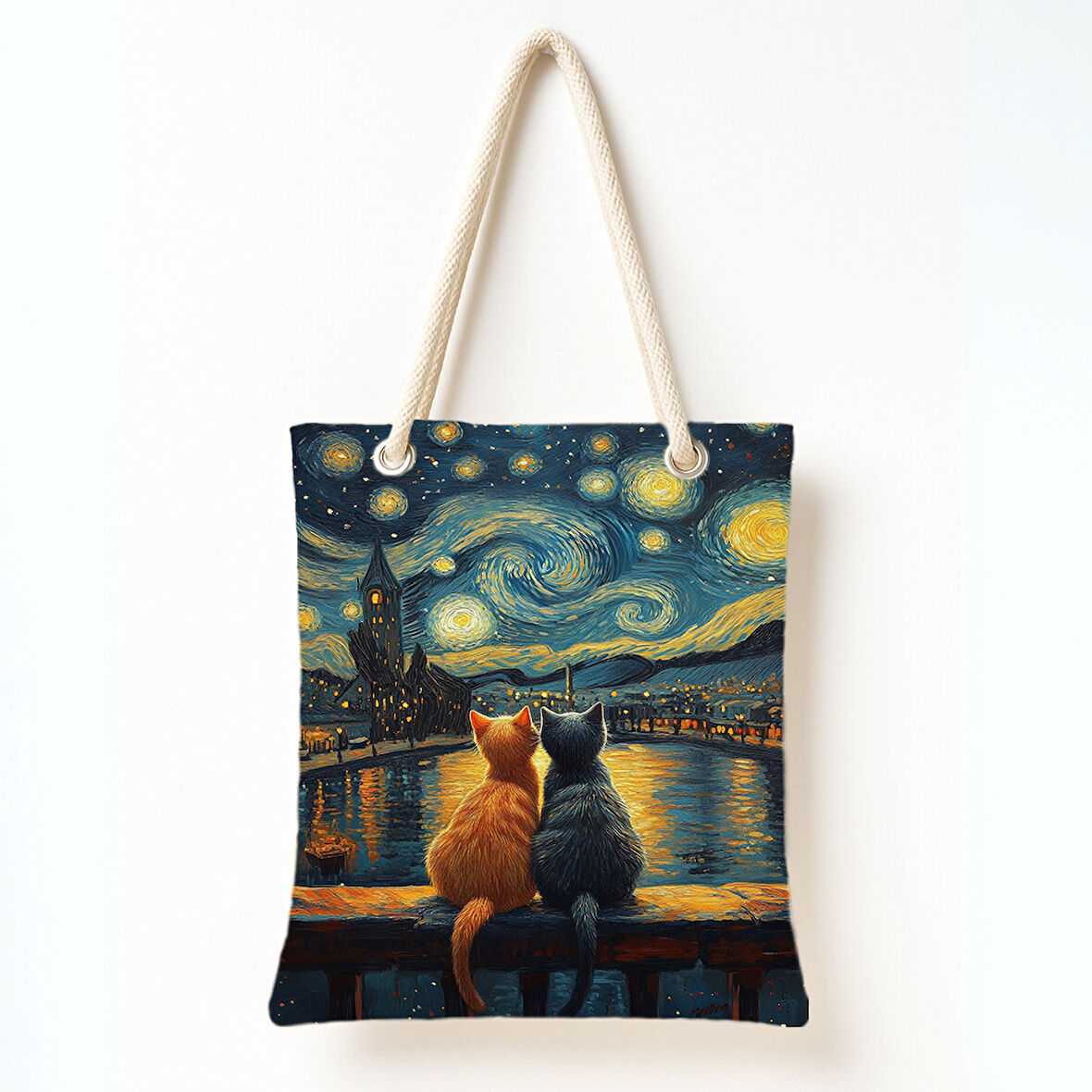 Yıldızlı Gecede Kedi Omuz Çantası