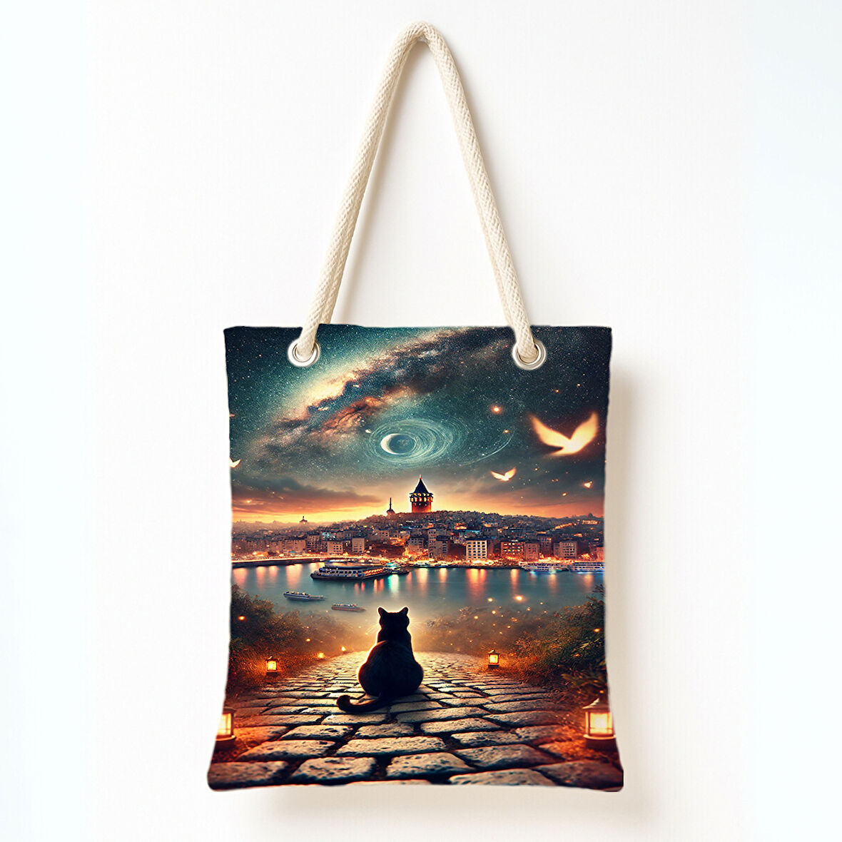 Galaksiye Bakan Kedi Omuz Çantası