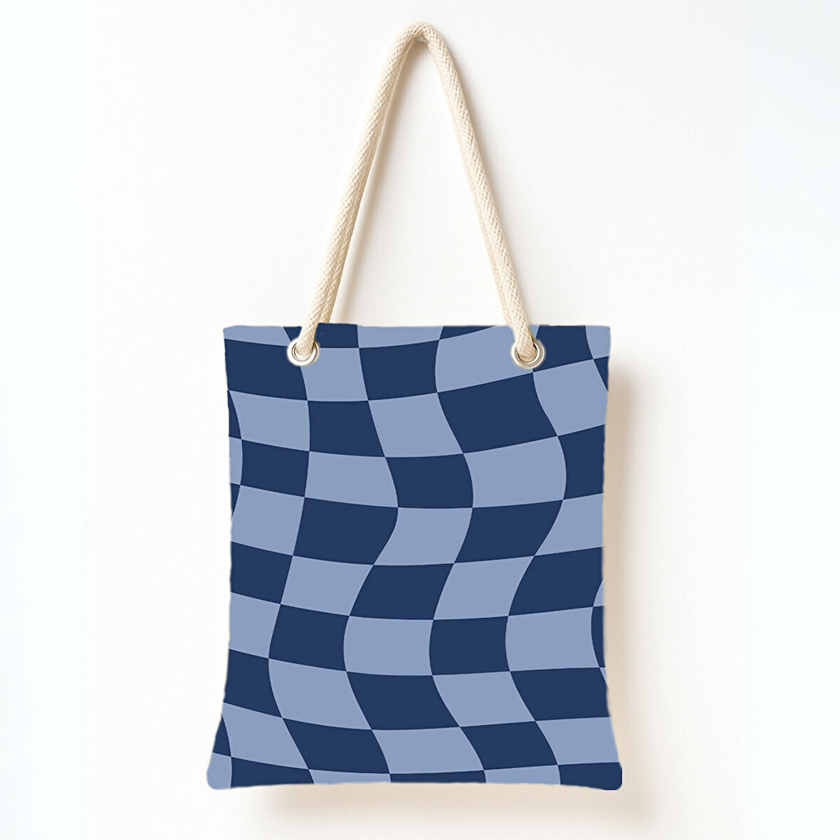 Dalgalı Mavi Kareli Omuz Çantası