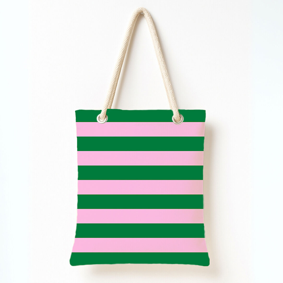 Yeşil Pembe Yatay Çizgi Omuz Çantası