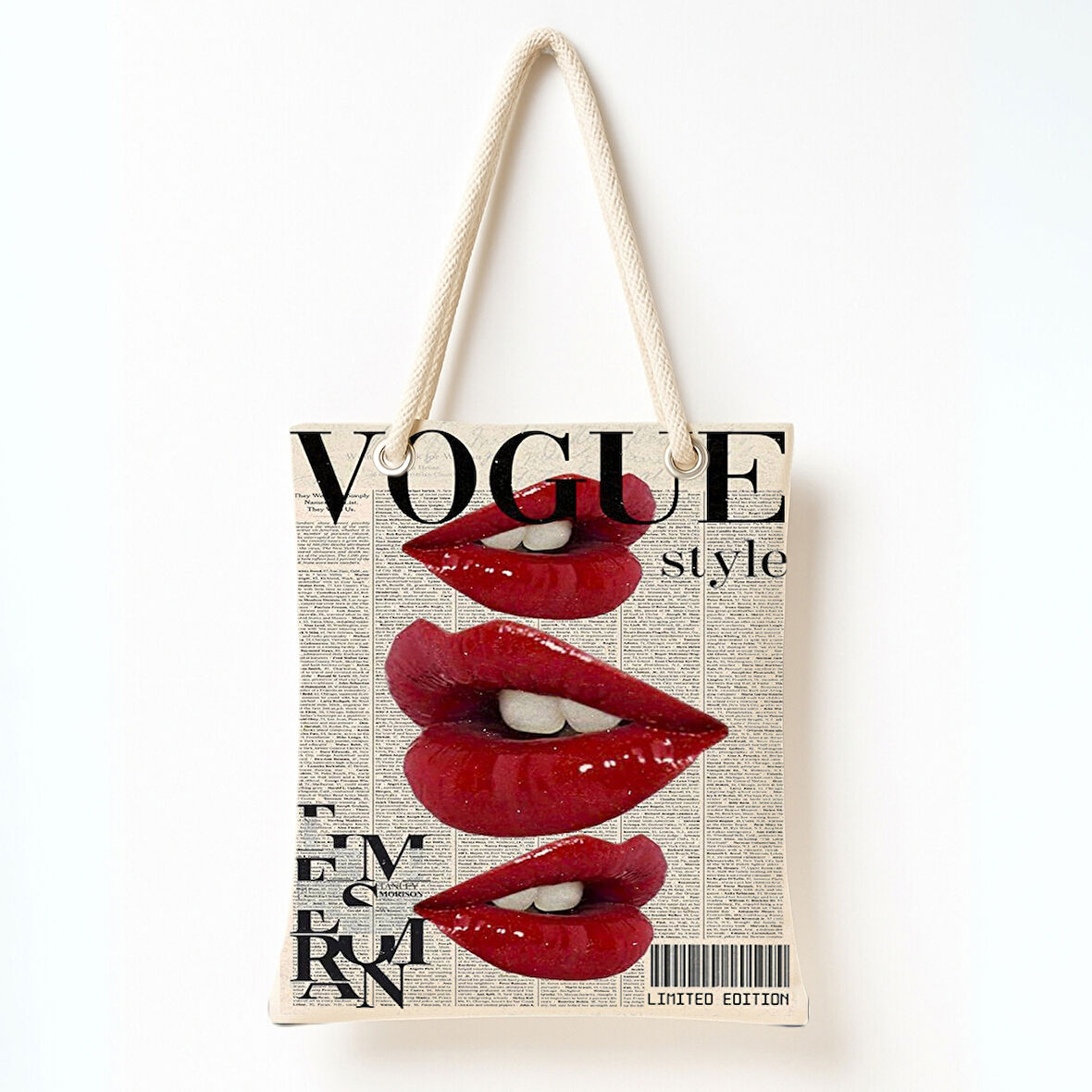 Kırmızı Dudak Baskı Omuz Çantası