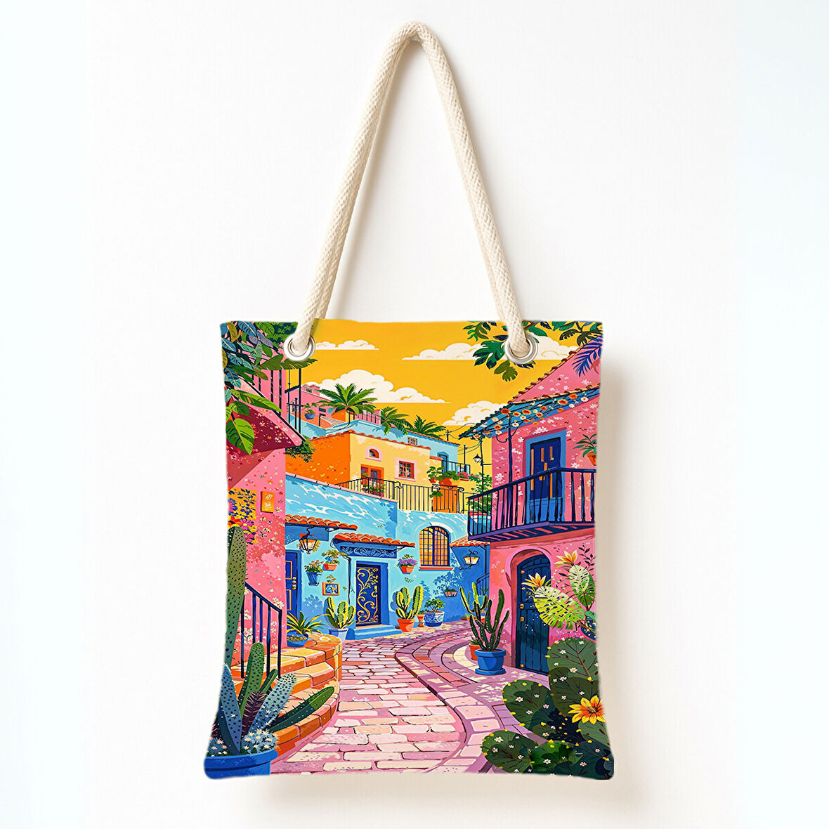 Renkli Sokak Bahçesi Omuz Çantası