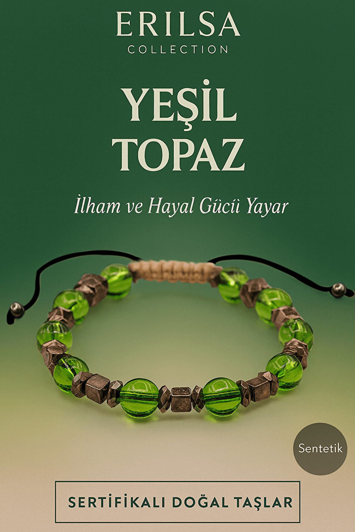 Sertifikalı Sentetik Yeşil Topaz Taş Bileklik – İlham ve Hayal Gücünü Arttıran El Yapımı