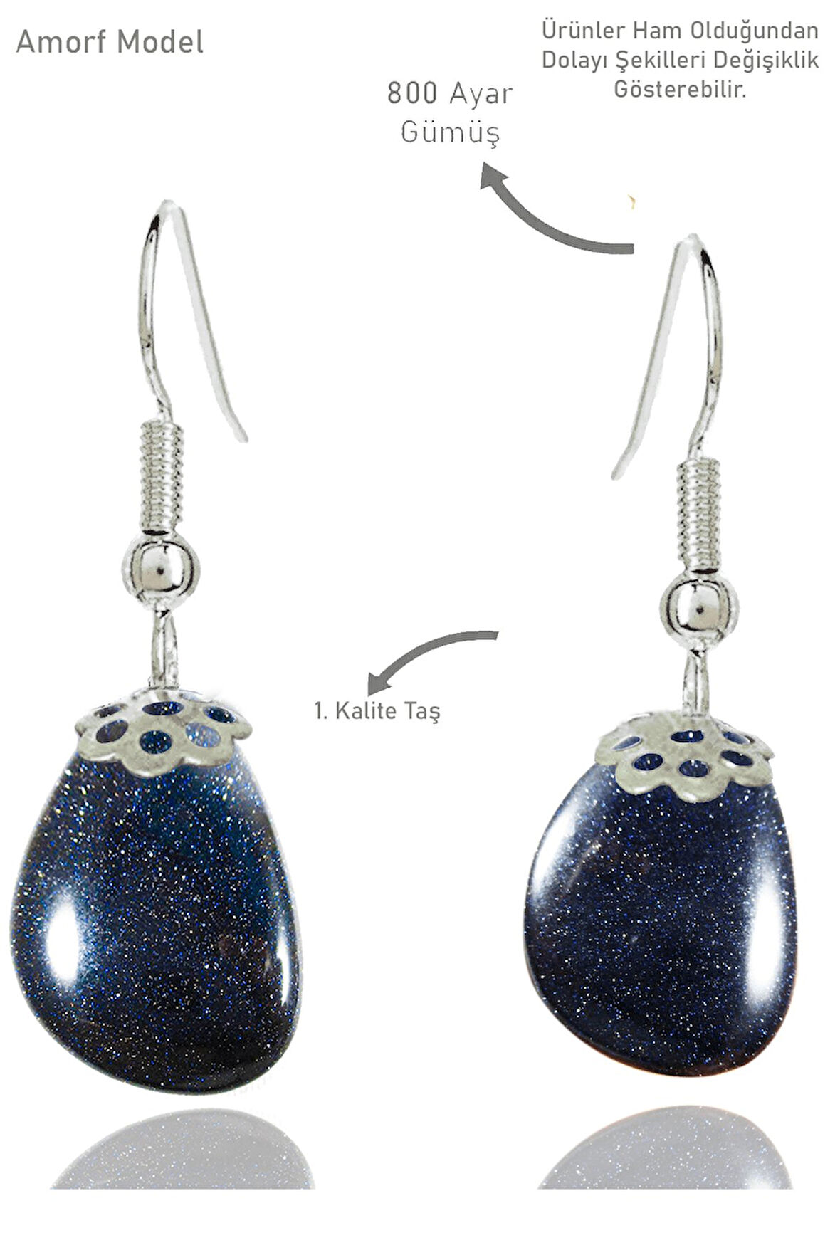 Sertifikalı Amorf Model Ham Mavi Yıldız Taşı Küpe