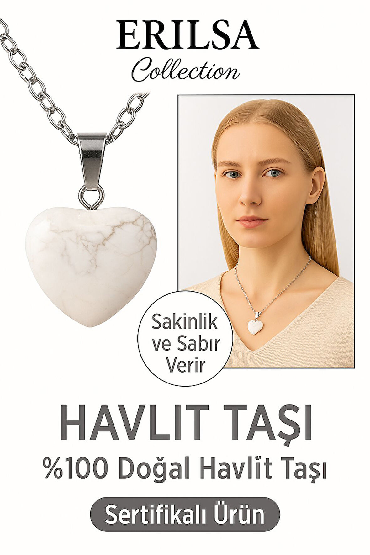 Sertifikalı Kalp Model Havlit Taşı Kolye – Zihin Sakinliği ve İçsel Huzur Taşı
