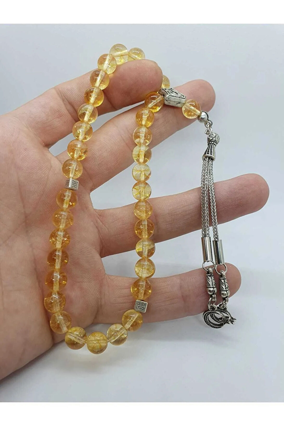 Orijinal Doğal Taş Sitrin Taşı Tesbih 8mm AAA Kalite