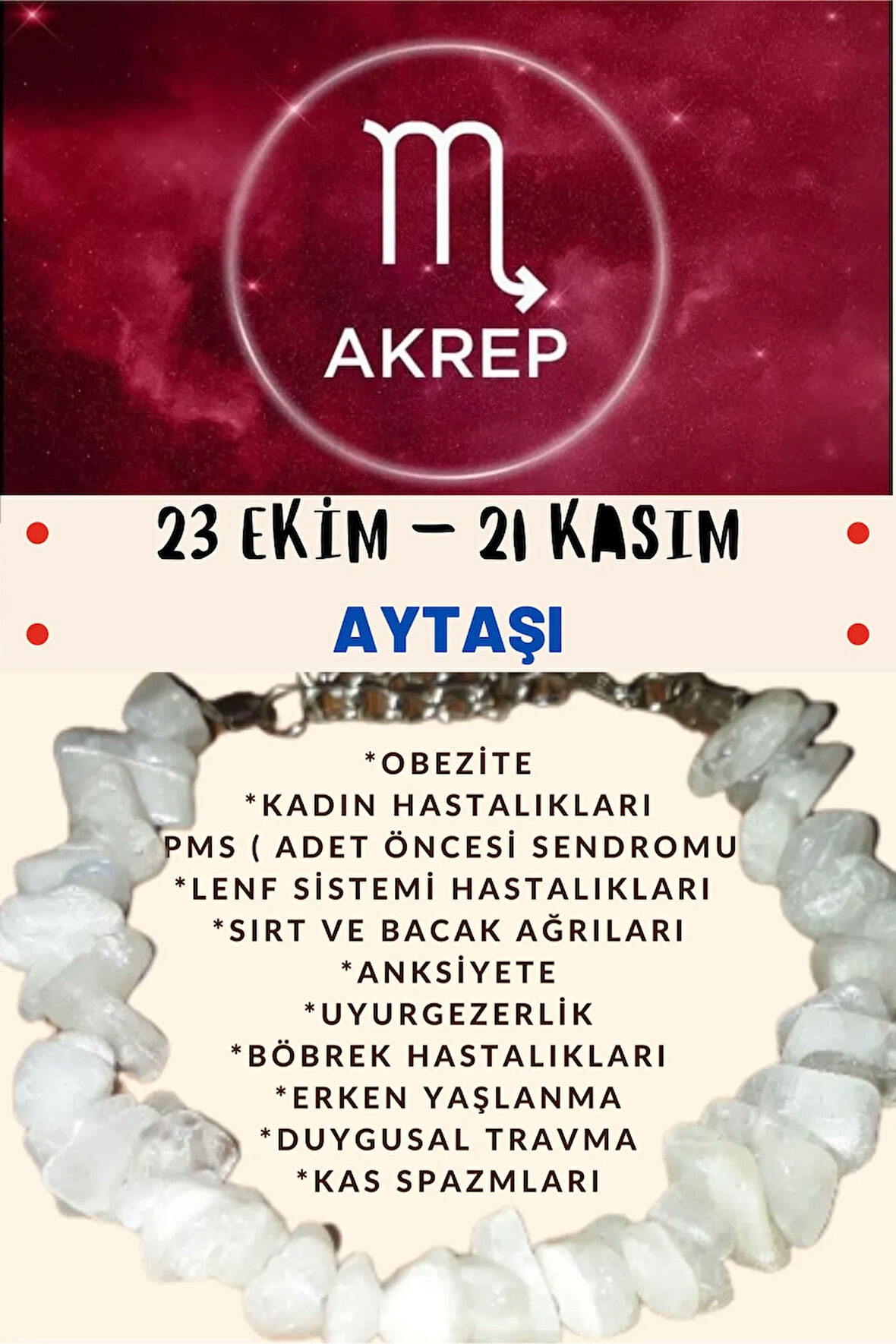 Sertifikalı Burç Taşı Akrep Burcu Aytaşı Bileklik