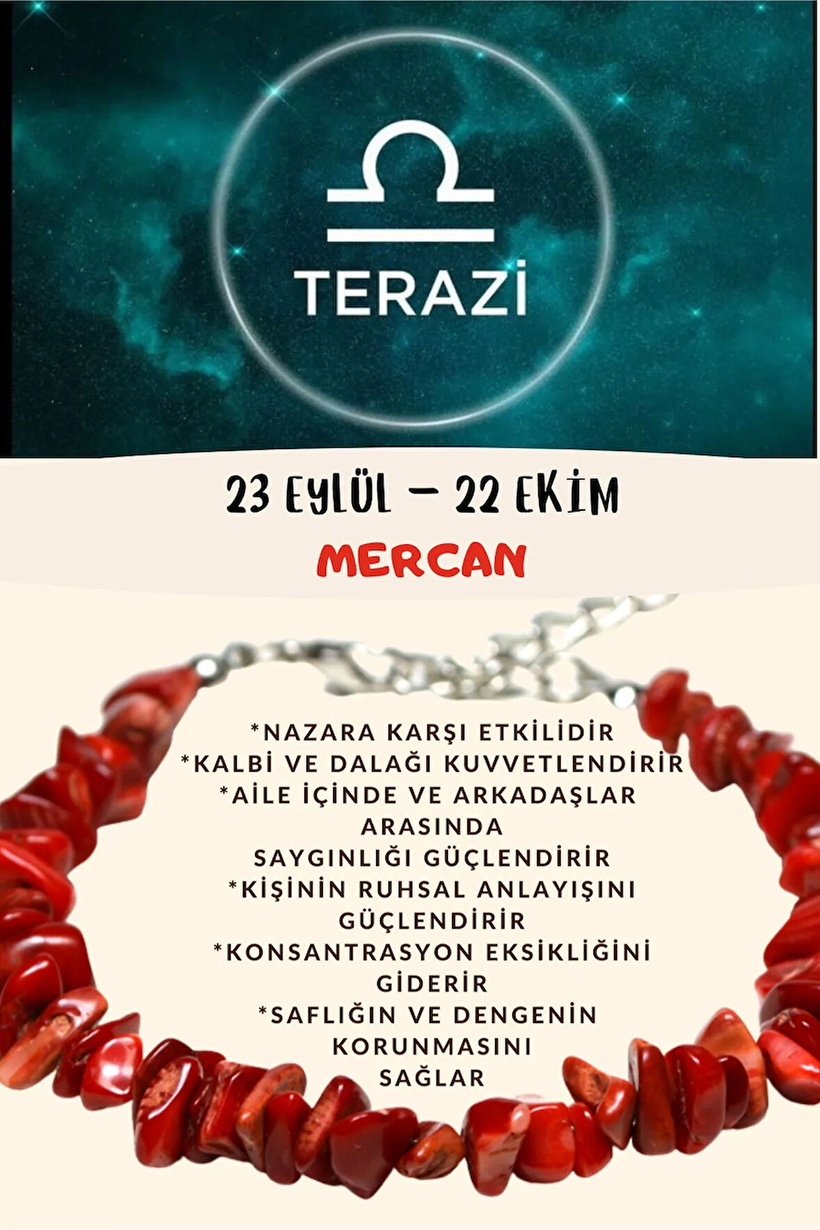 Sertifikalı Burç Taşı Terazi Burcu Mercan Taşı Bileklik