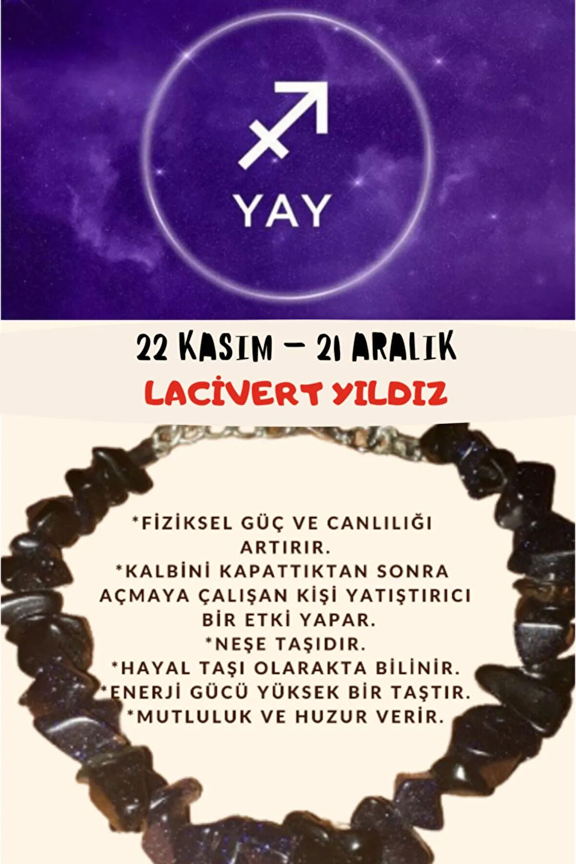 Sertifikalı Burç Taşı Yay Burcu Yıldız Taşı Bileklik