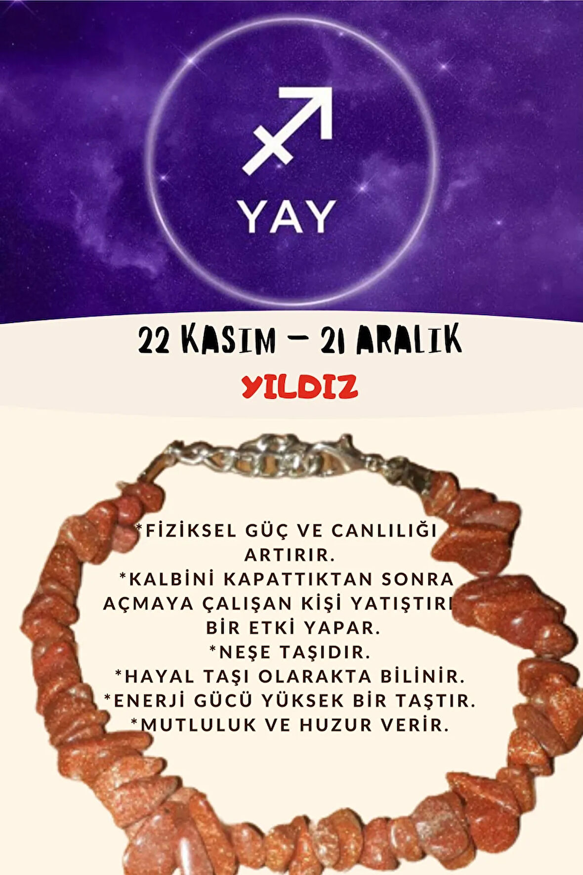 Sertifikalı Burç Taşı Yay Burcu Yıldız Taşı Bileklik