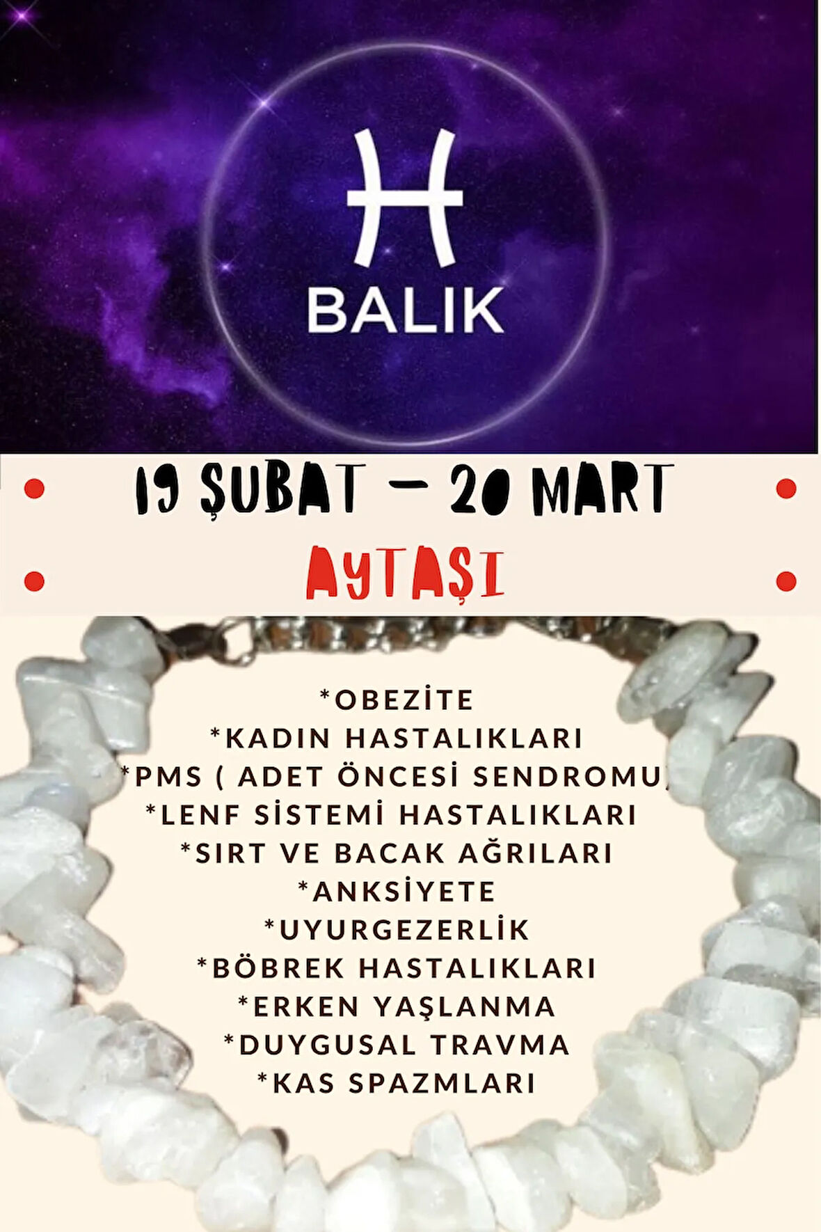 Sertifikalı Burç Taşı Balık Burcu Aytaşı Bileklik