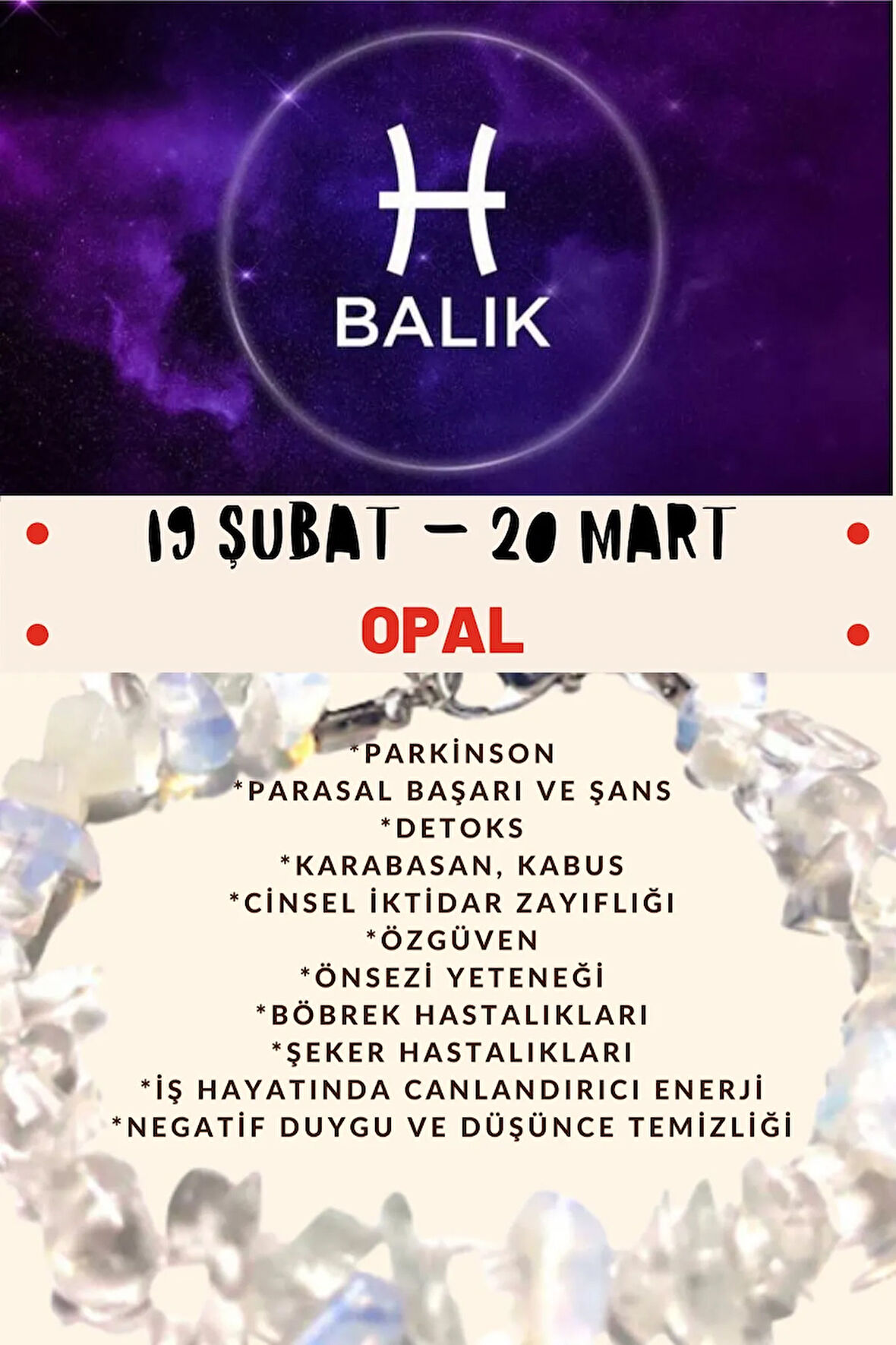 Sertifikalı Burç Taşı Balık Burcu Opal Taşı Bileklik