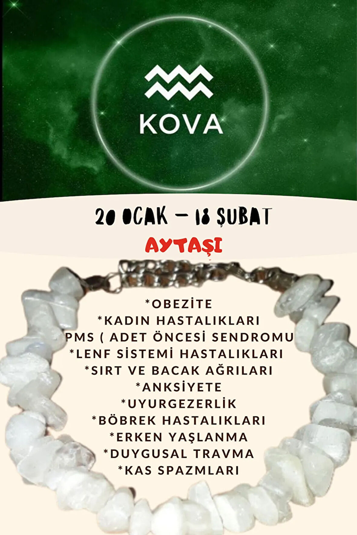 Sertifikalı Burç Taşı Kova Burcu Aytaşı Bileklik