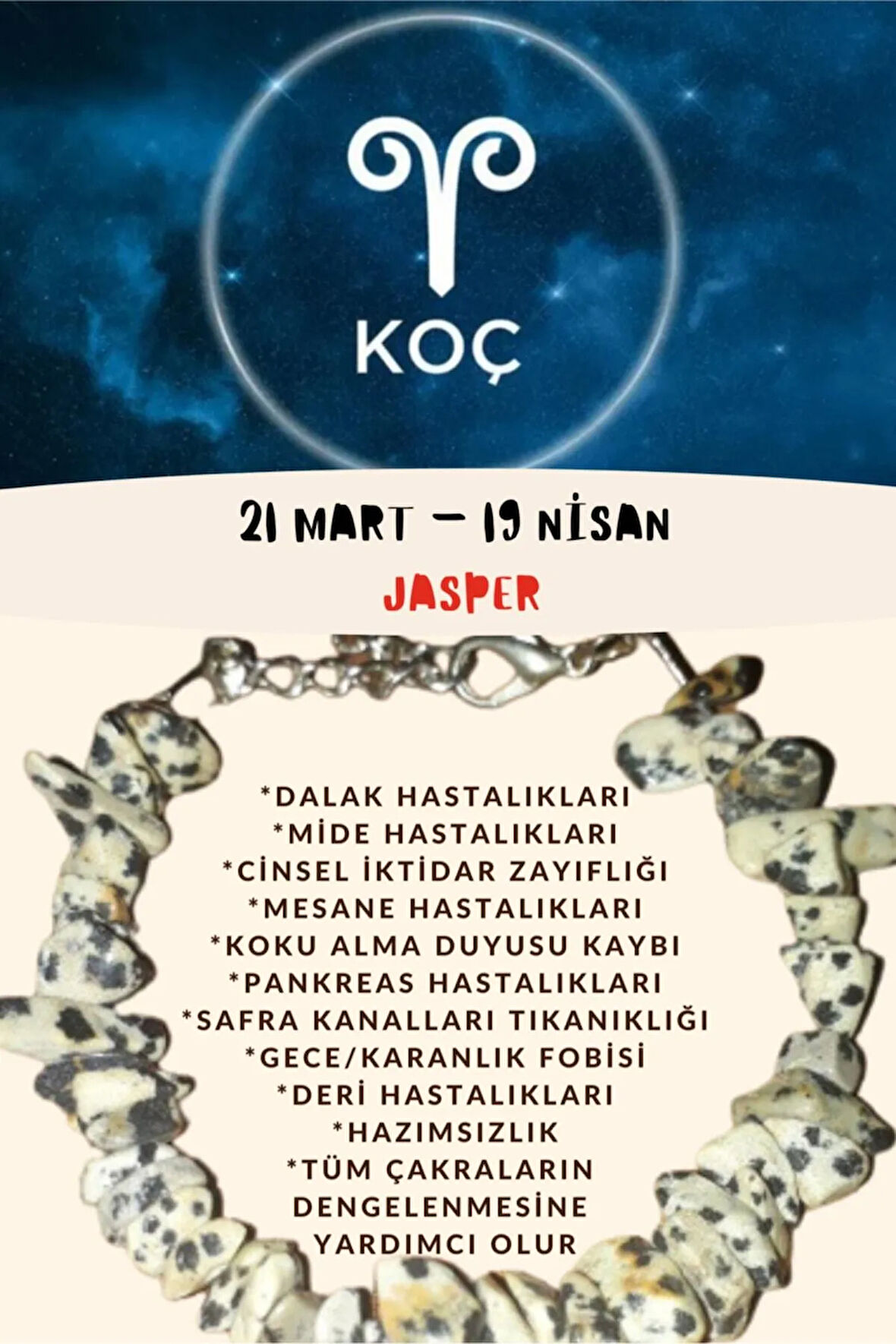 Burç Taşı Koç Burcu Jasper Taşı Bileklik