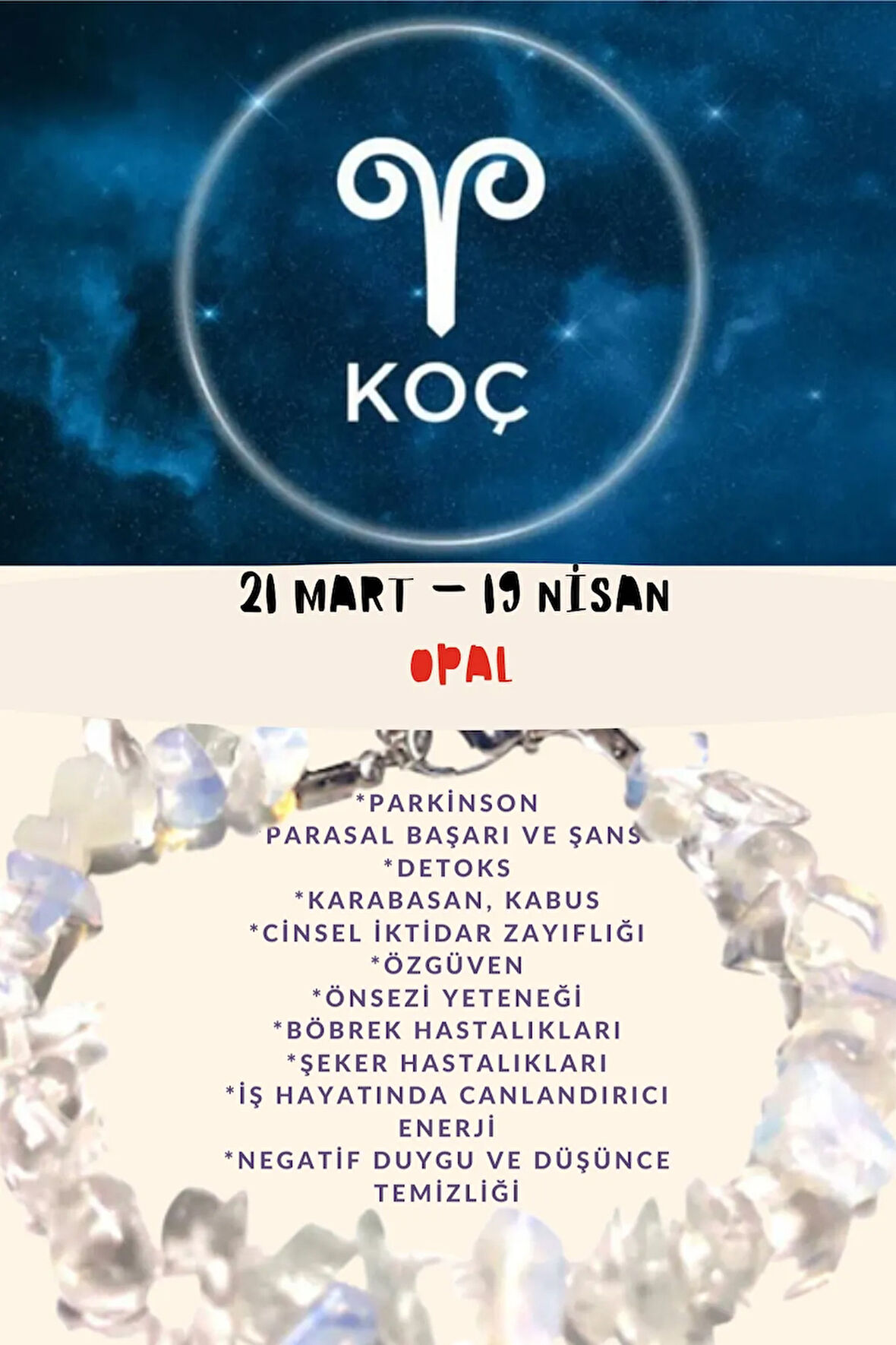 Sertifikalı Burç Taşı Koç Burcu Opal Taşı Bileklik