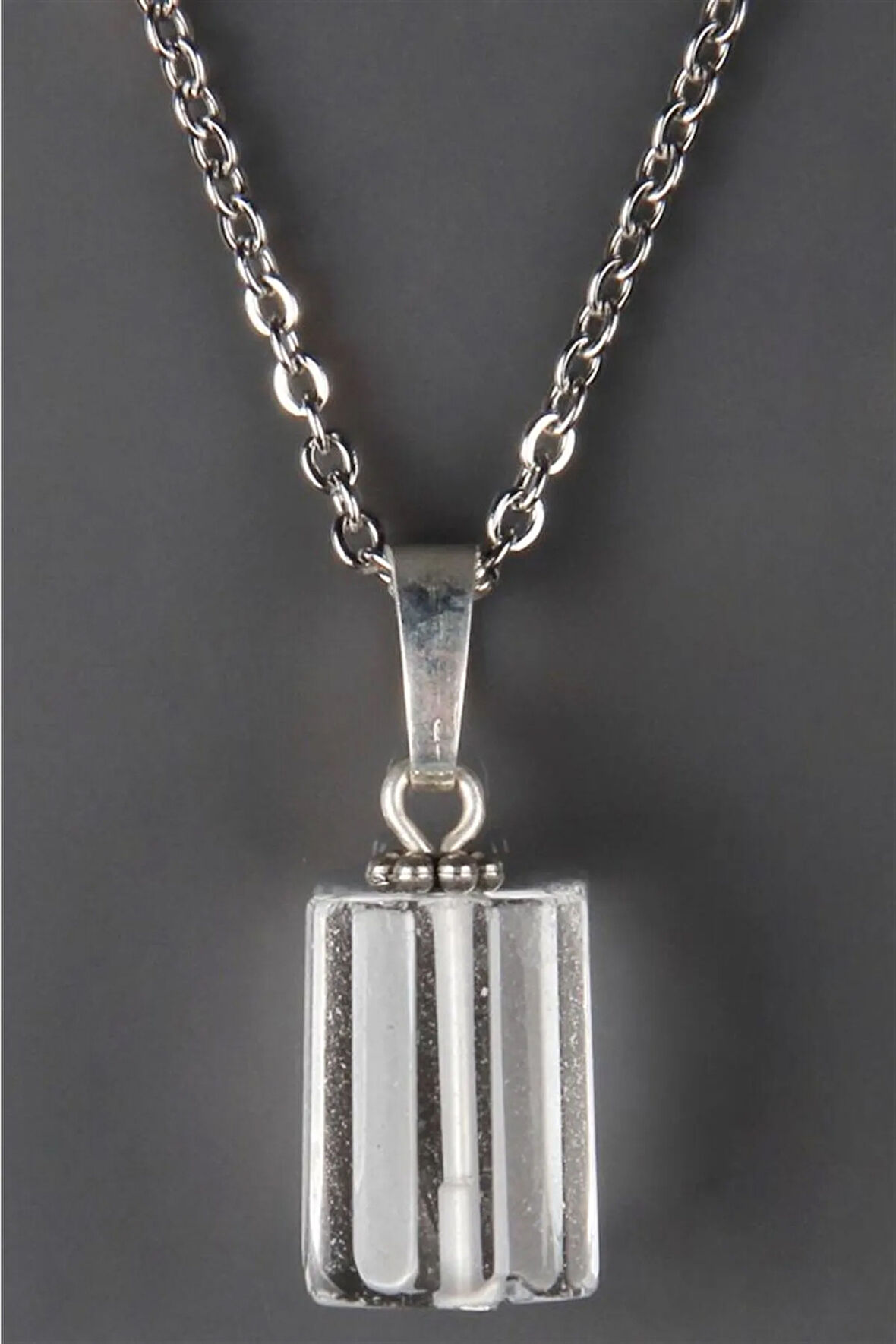 Kristal Kuvars Taşı Kolye Silindir Doğal Taş