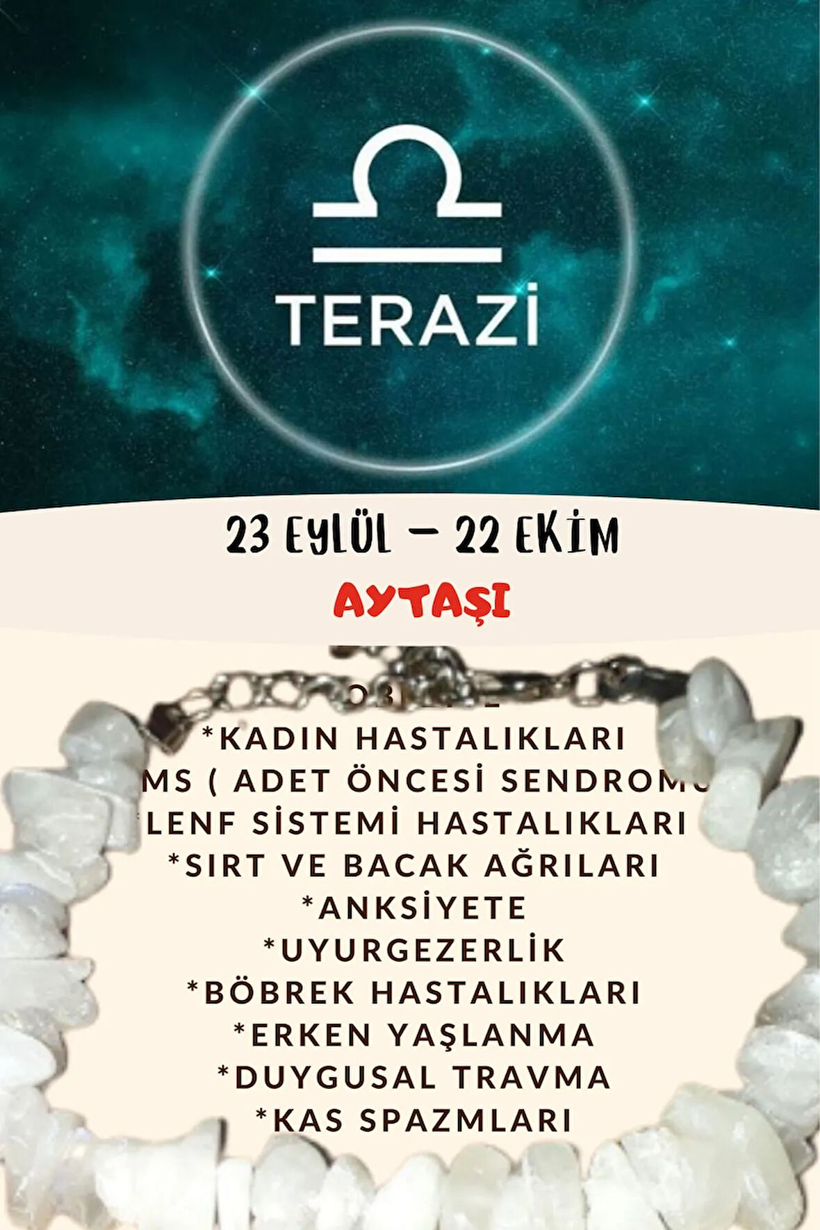 Sertifikalı Burç Taşı Terazi Burcu Aytaşı Bileklik