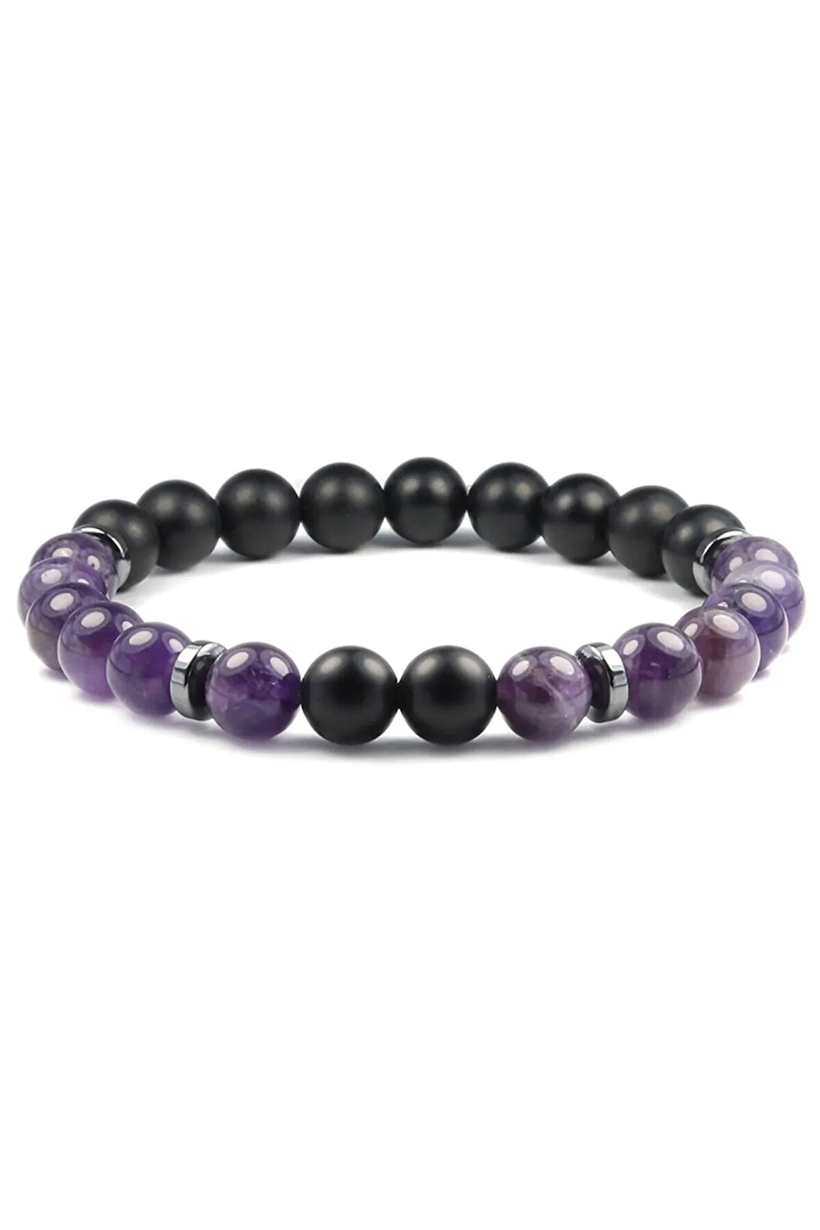 Ametist Oniks Hematit Taşı Doğal Taş Tasarım Bileklik