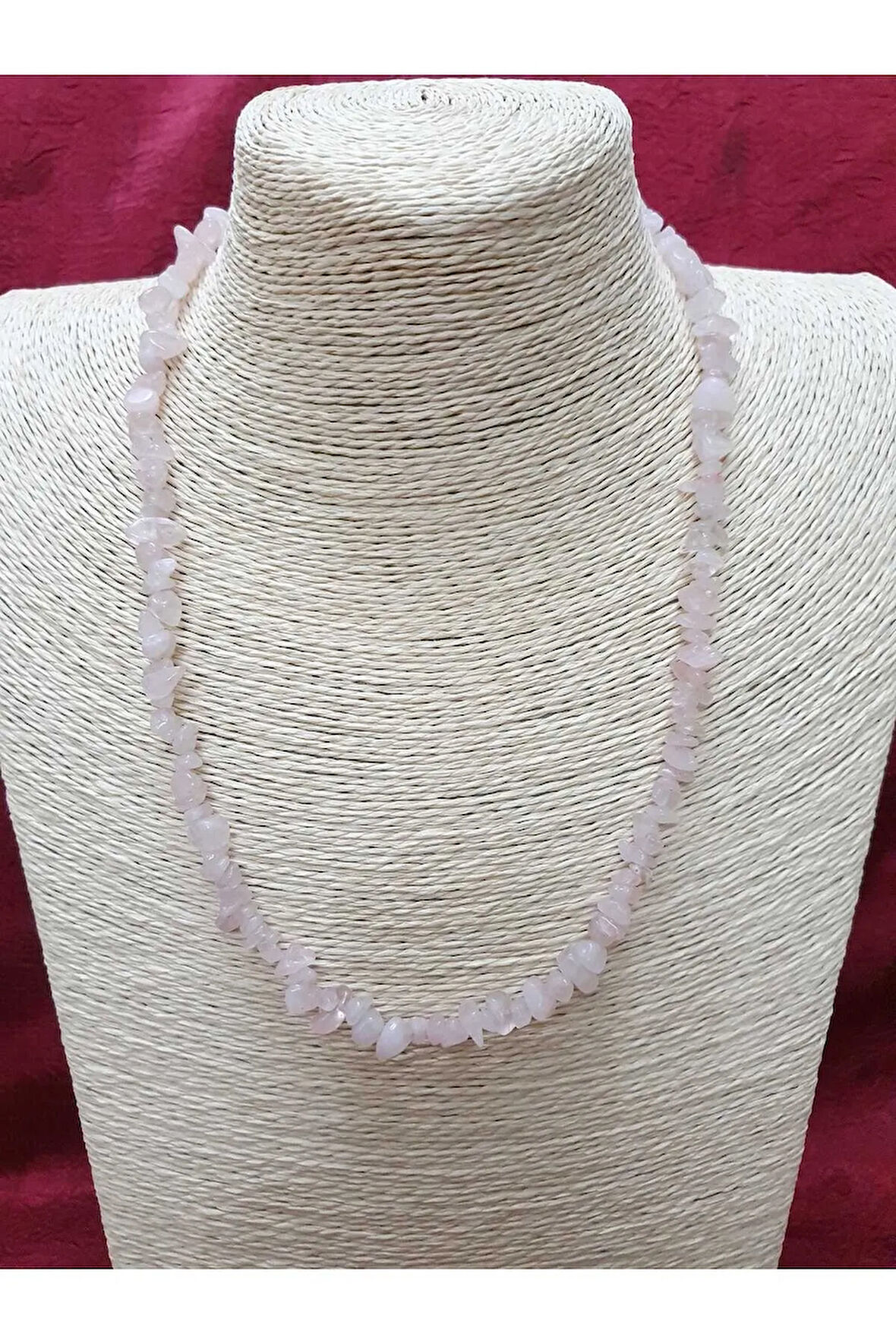 Sertifikalı Pembe Kuvars Taşı Doğal Taş Kolye