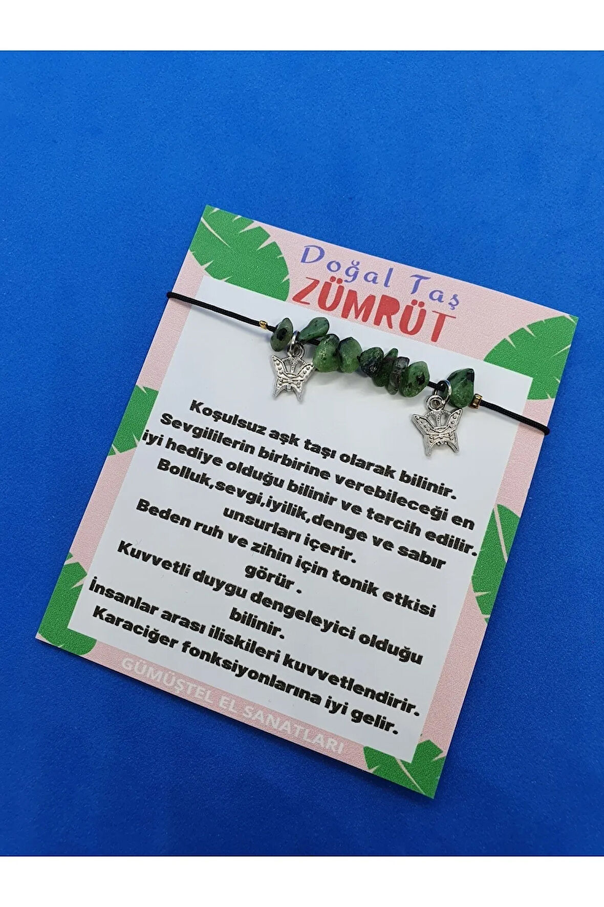 Zümrüt Doğal Taş Bileklik Kelebek Detaylı Orijinal Doğal Taş