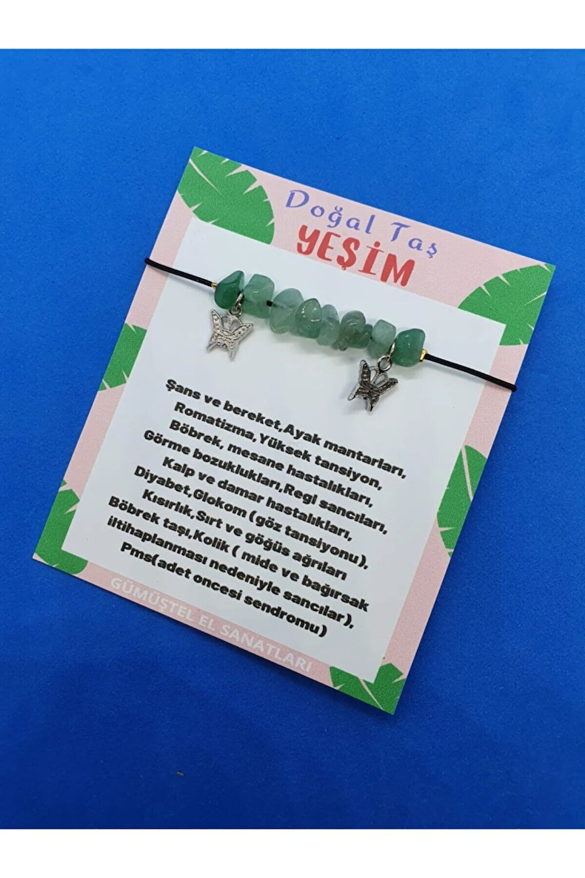 Yeşim Doğal Taş Bileklik Kelebek Detaylı Orijinal Doğal Taş