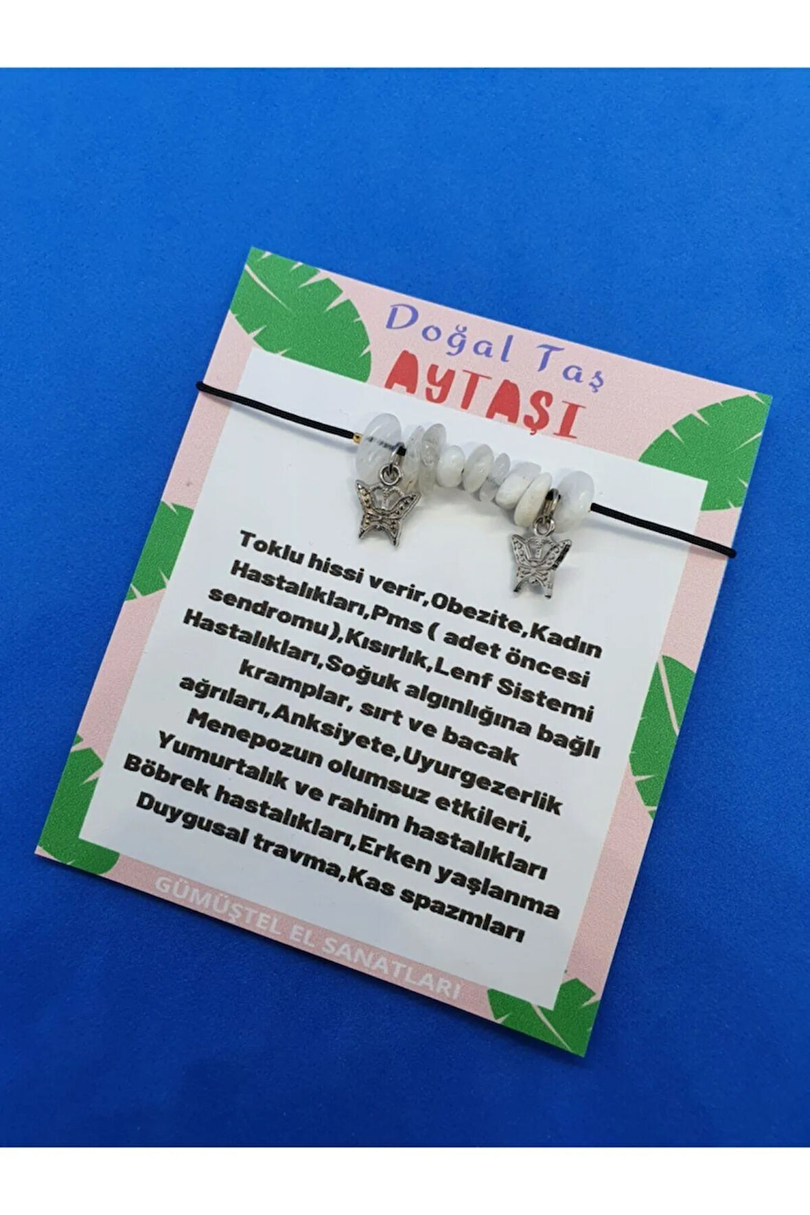 Kelebek Detaylı Doğal Aytaşı Taş Bileklik