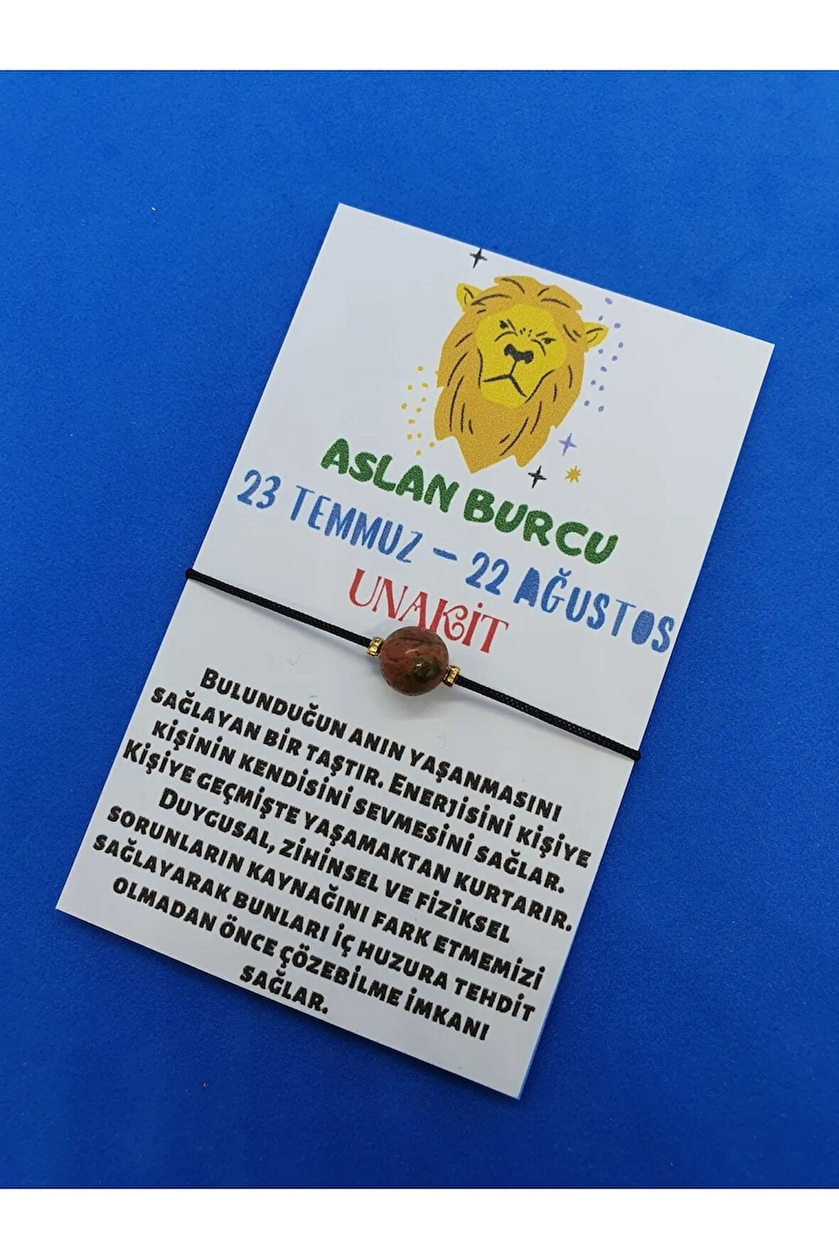 Aslan Burcu Unakit Doğal Taş İp Burç Bilekliği