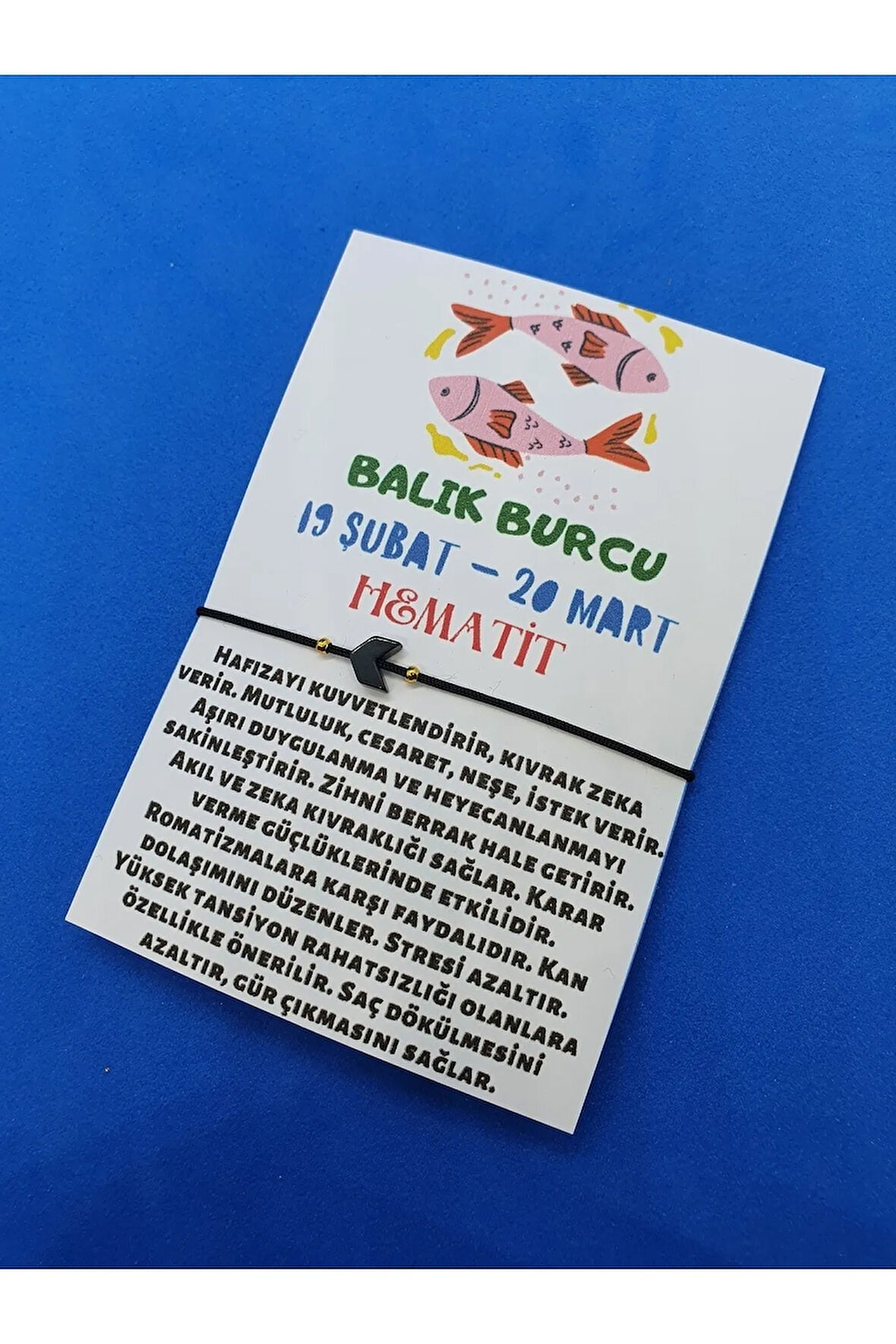 Balık Burcu Hematit Doğal Taş Ip Burç Bilekliği